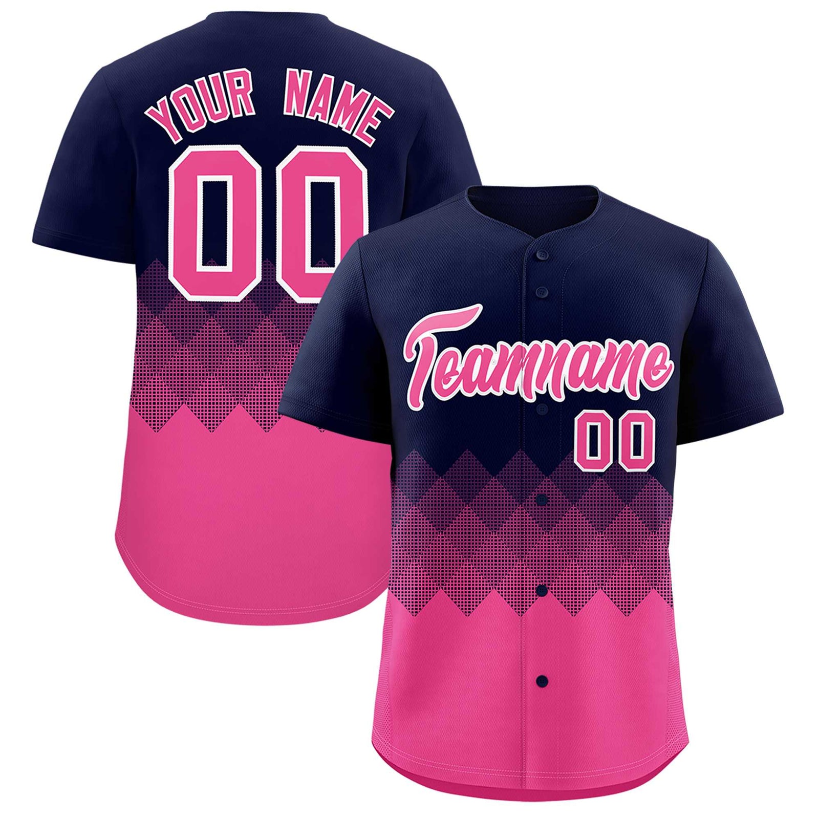 Custom Navy Pink Grid Blur Pattern Authentic Baseball Jersey