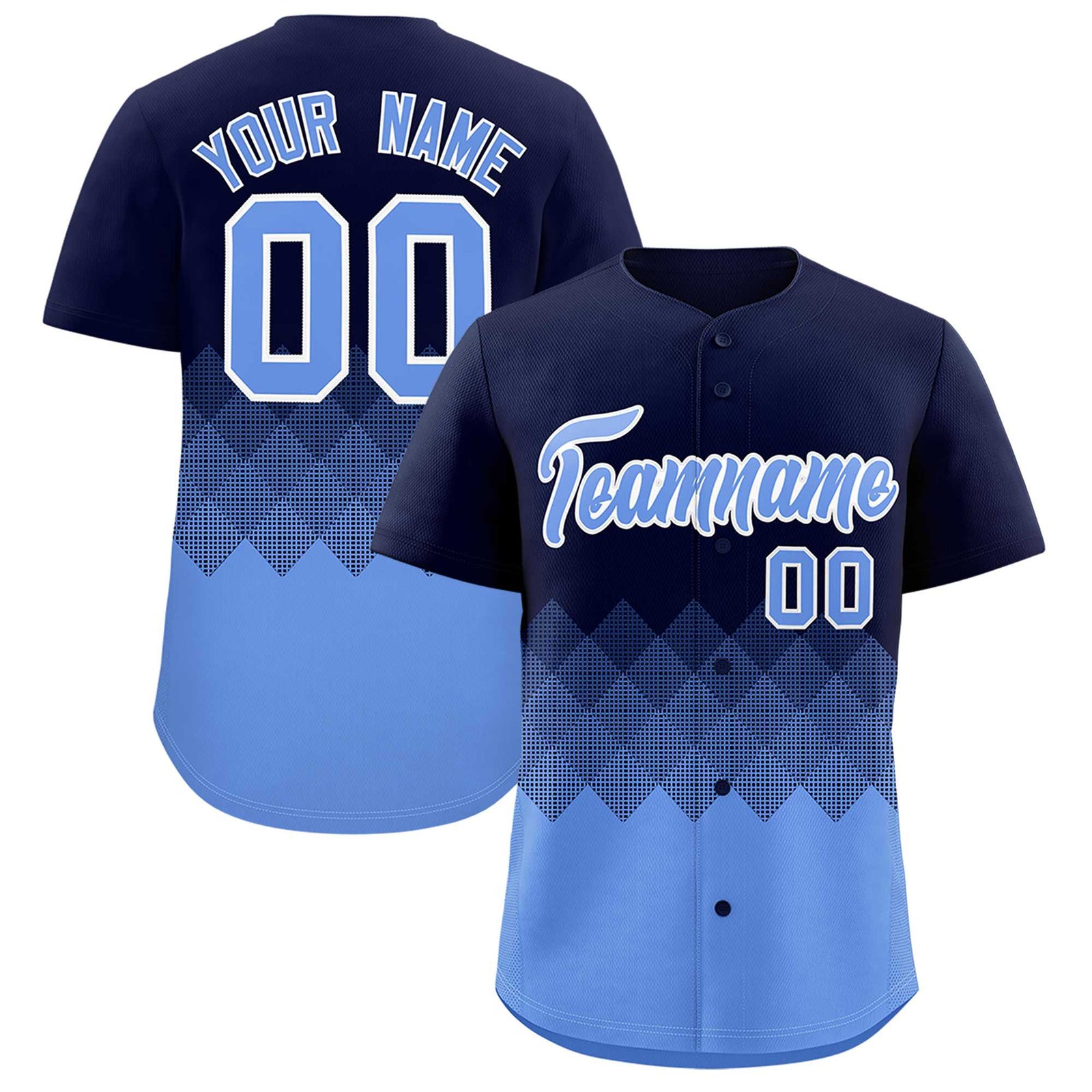 Custom Navy Powder Blue Grid Blur Pattern Authentic Baseball Jersey