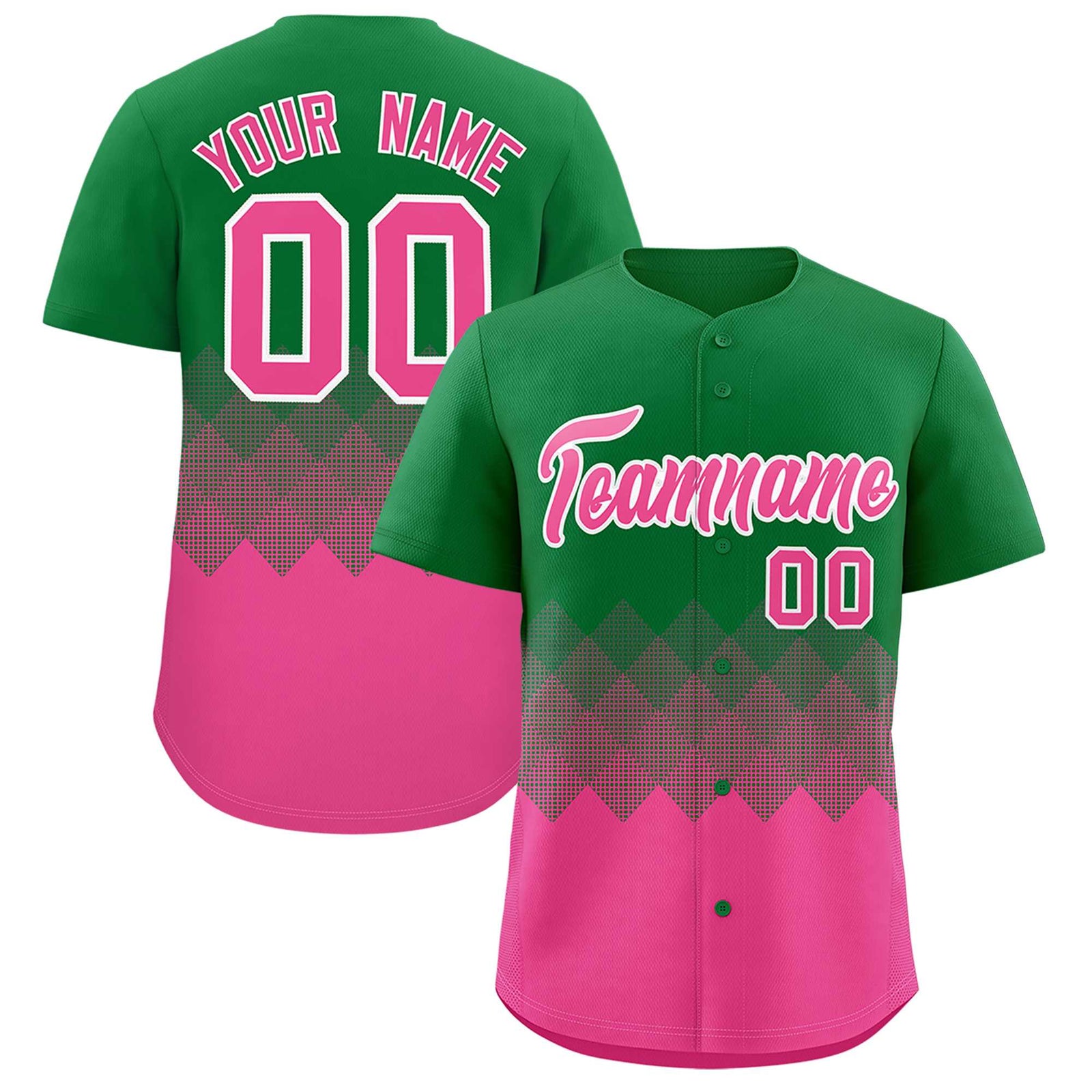 Custom Kelly Green Pink Grid Blur Pattern Authentic Baseball Jersey