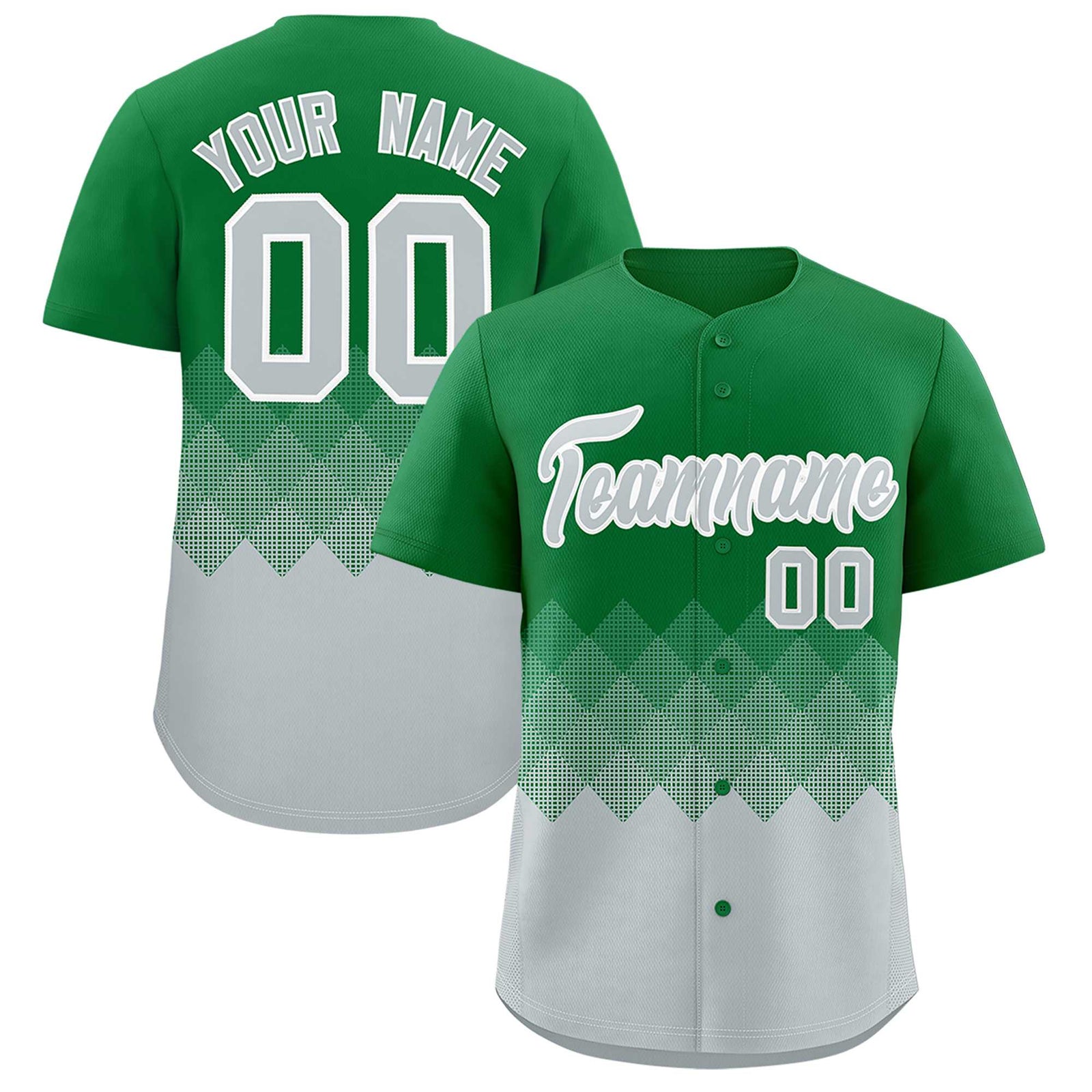 Custom Kelly Green Silver Grid Blur Pattern Authentic Baseball Jersey