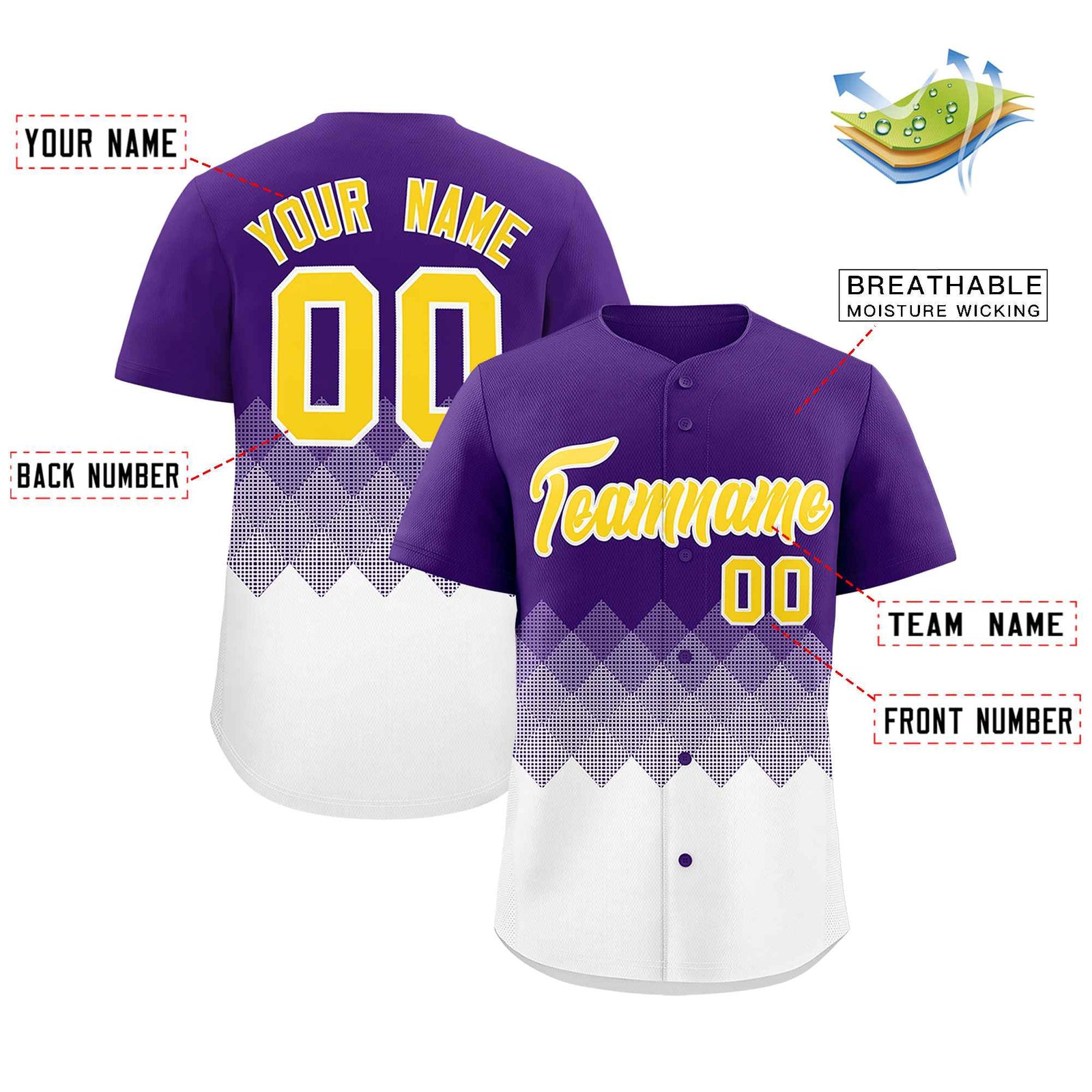 Custom Purple White Grid Blur Pattern Authentic Baseball Jersey