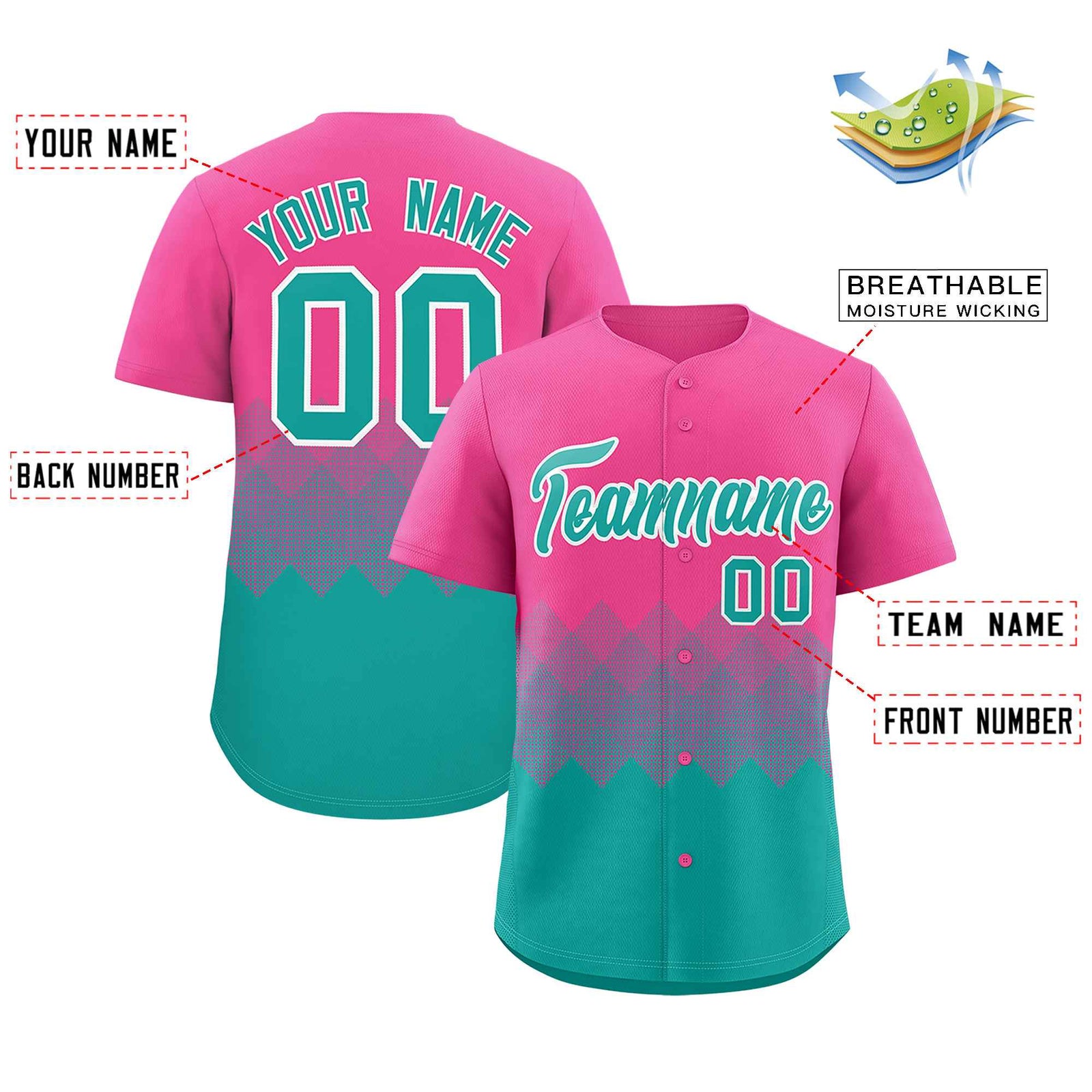Custom Pink Aqua Grid Blur Pattern Authentic Baseball Jersey