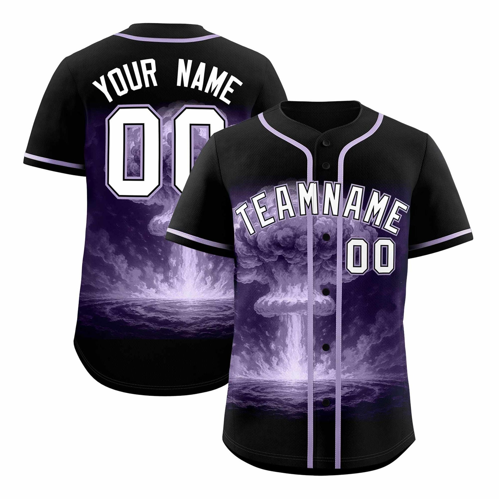 Custom Black Light Purple Full Button Nuclear Blast Graffiti Pattern Authentic Baseball Jersey
