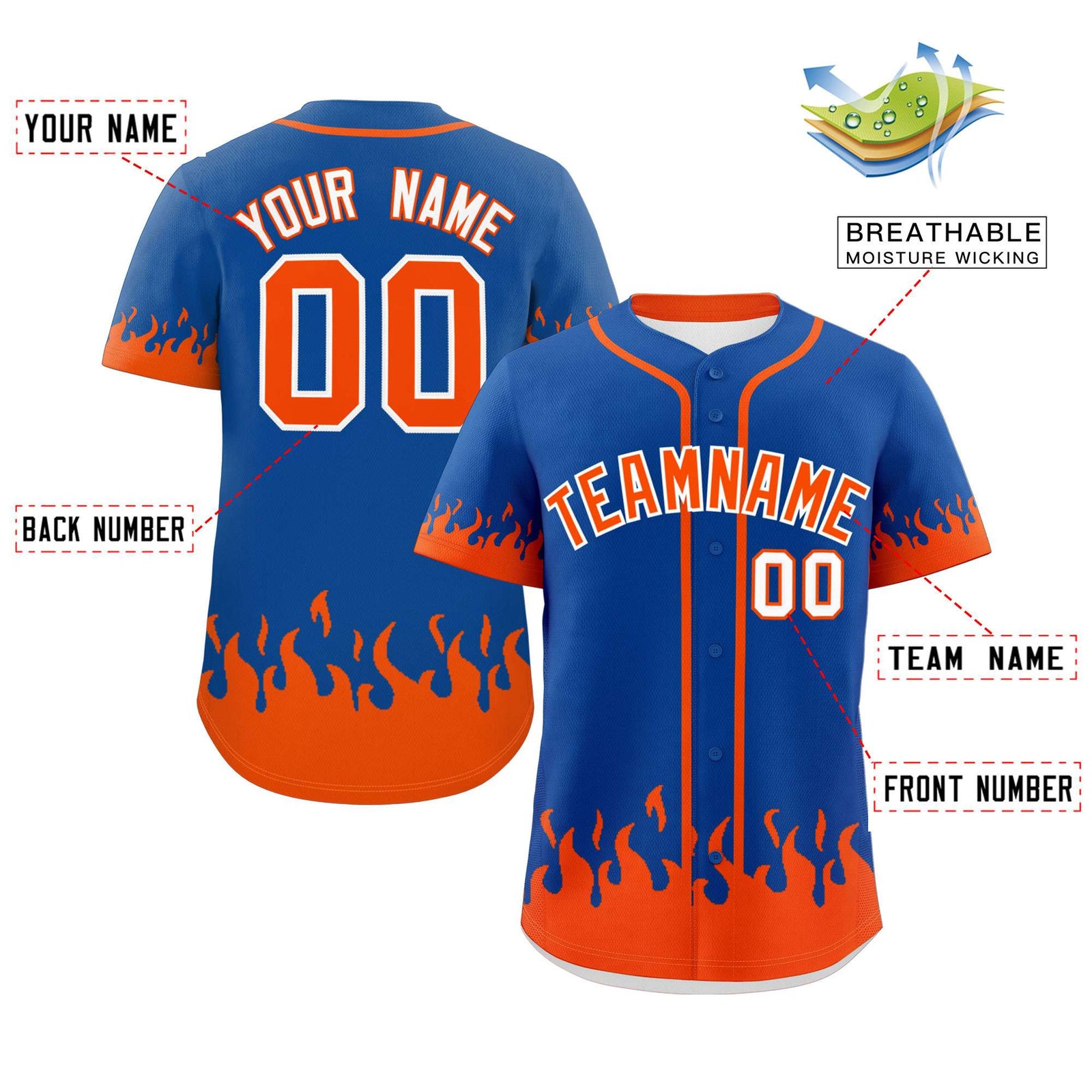 Custom Royal Orange Personalized Flame Graffiti Pattern Authentic Baseball Jersey