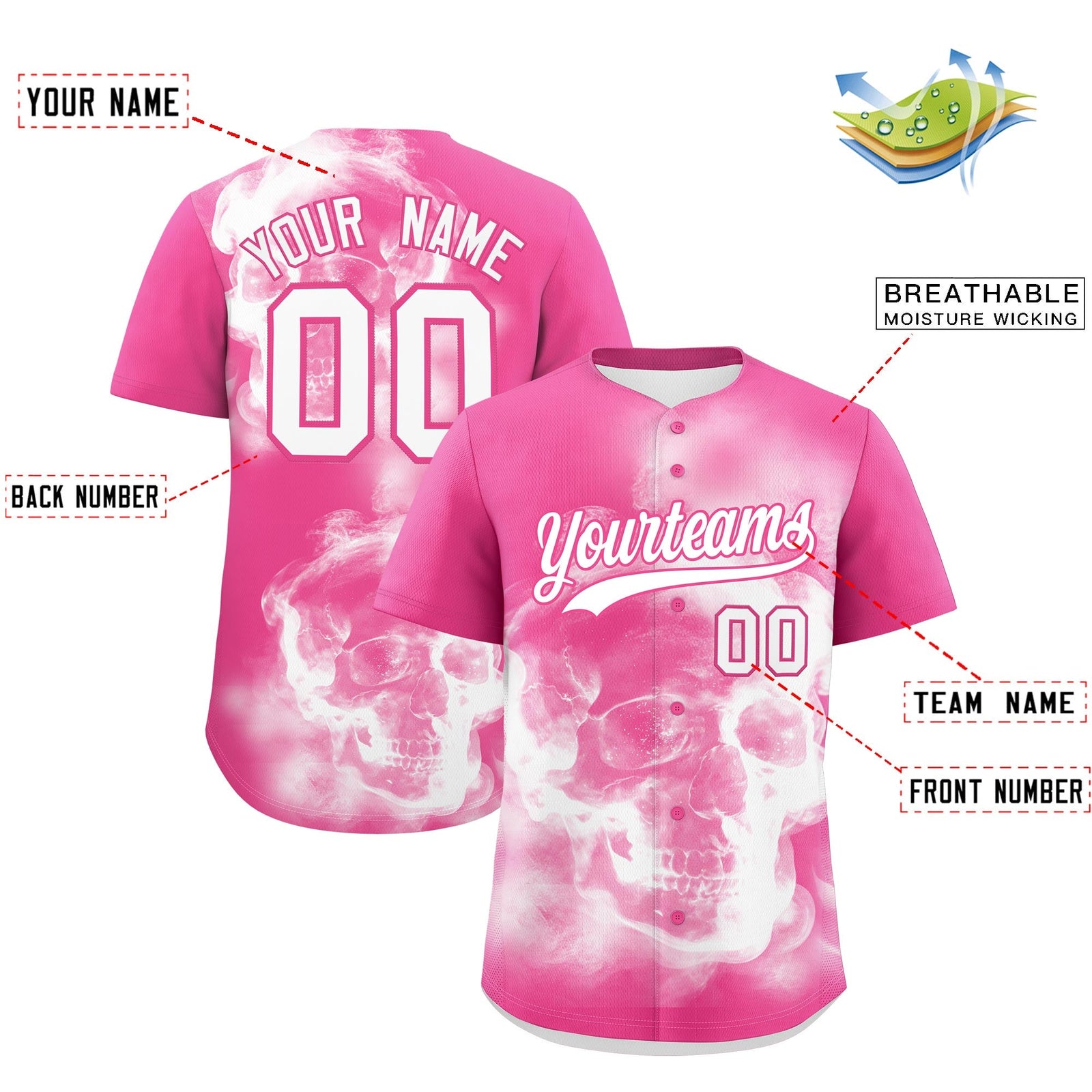 Custom Pink White skeleton Graffiti Pattern Lightweight Baseball Jersey| KXKSHOP