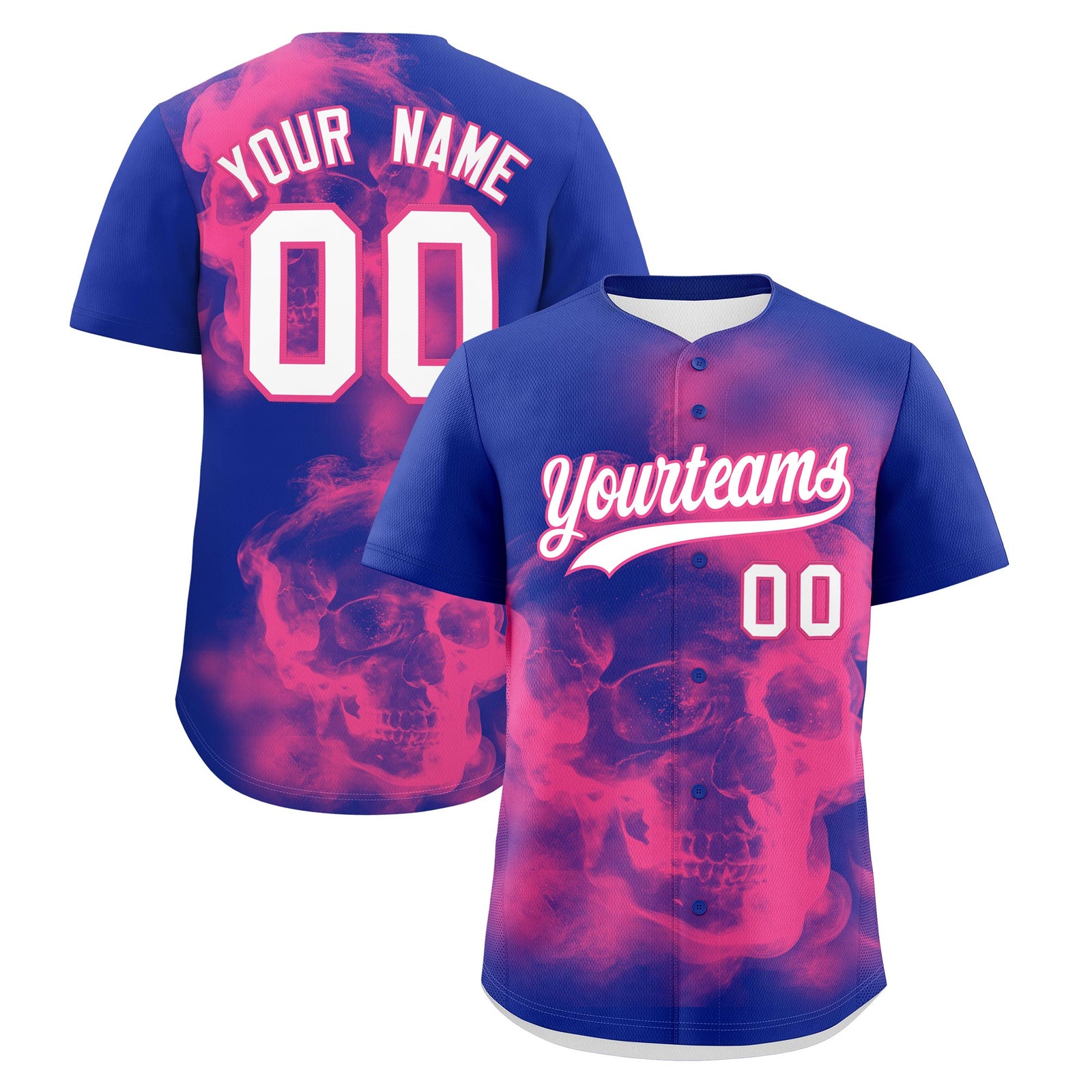 Custom Royal Blue Pink White skeleton Graffiti Pattern Lightweight Baseball Jersey| KXKSHOP