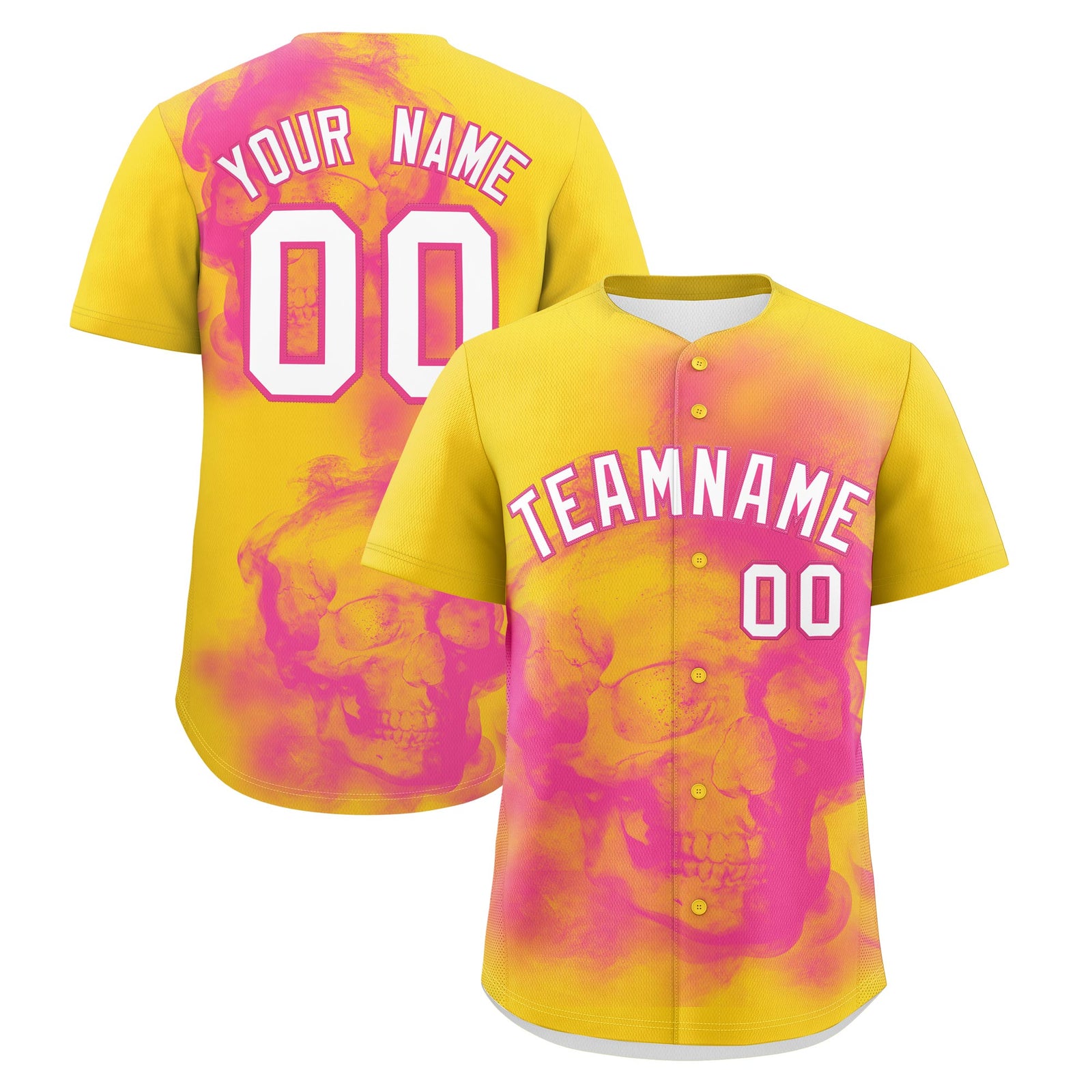 Custom Gold Pink White skeleton Graffiti Pattern Lightweight Baseball Jersey| KXKSHOP