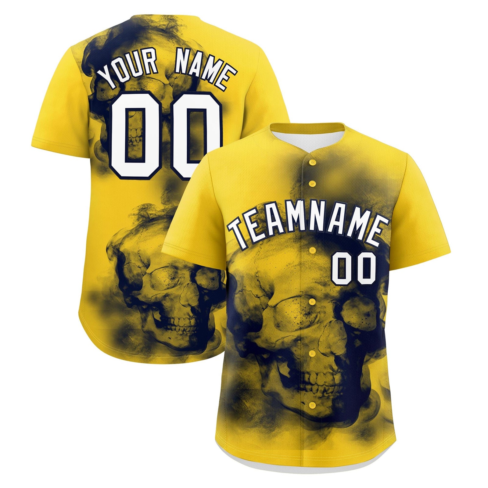 Custom Gold Navy White skeleton Graffiti Pattern Quick Dry Baseball Jersey| KXKSHOP