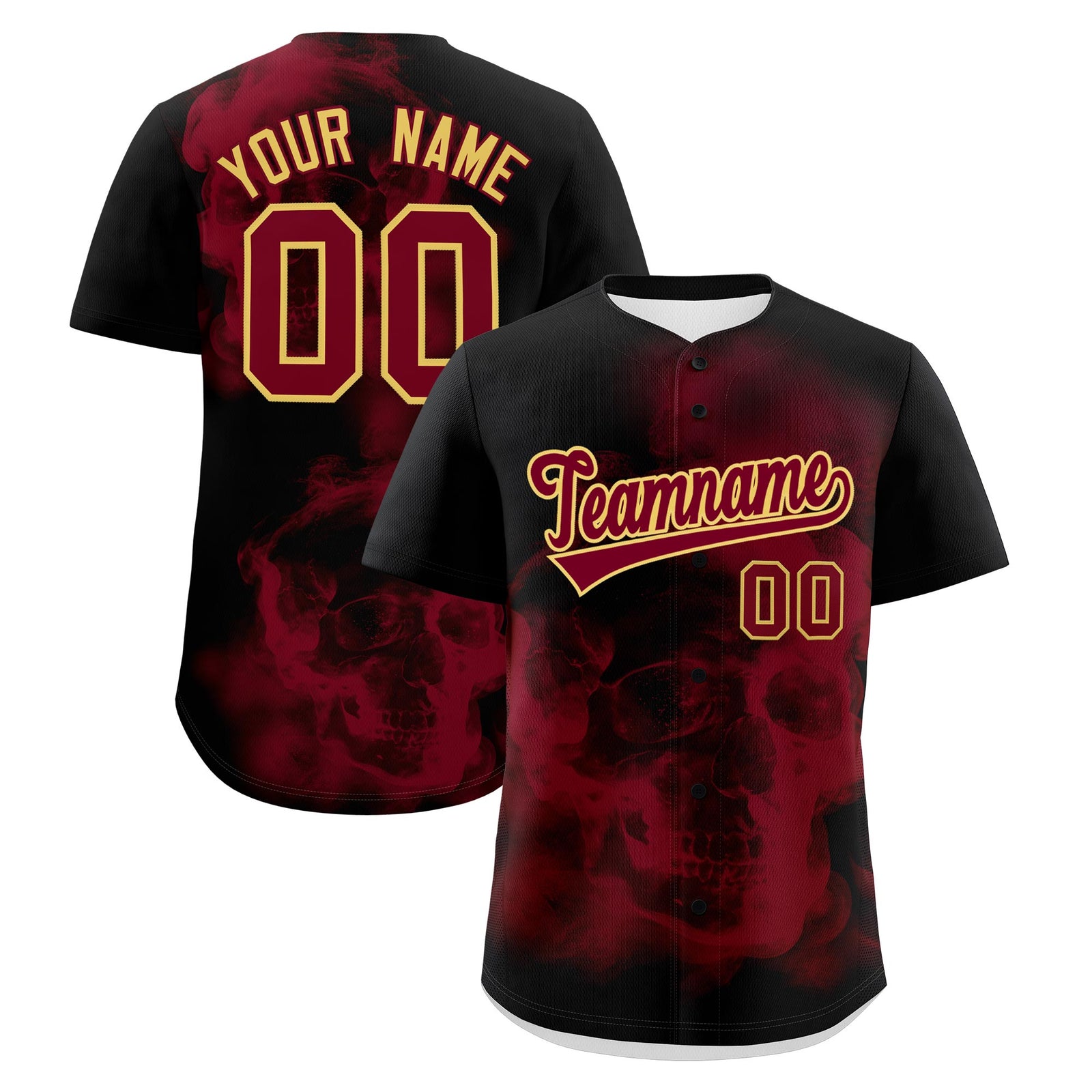 Custom Black Crimson Khaki skeleton Graffiti Pattern Quick Dry Baseball Jersey| KXKSHOP