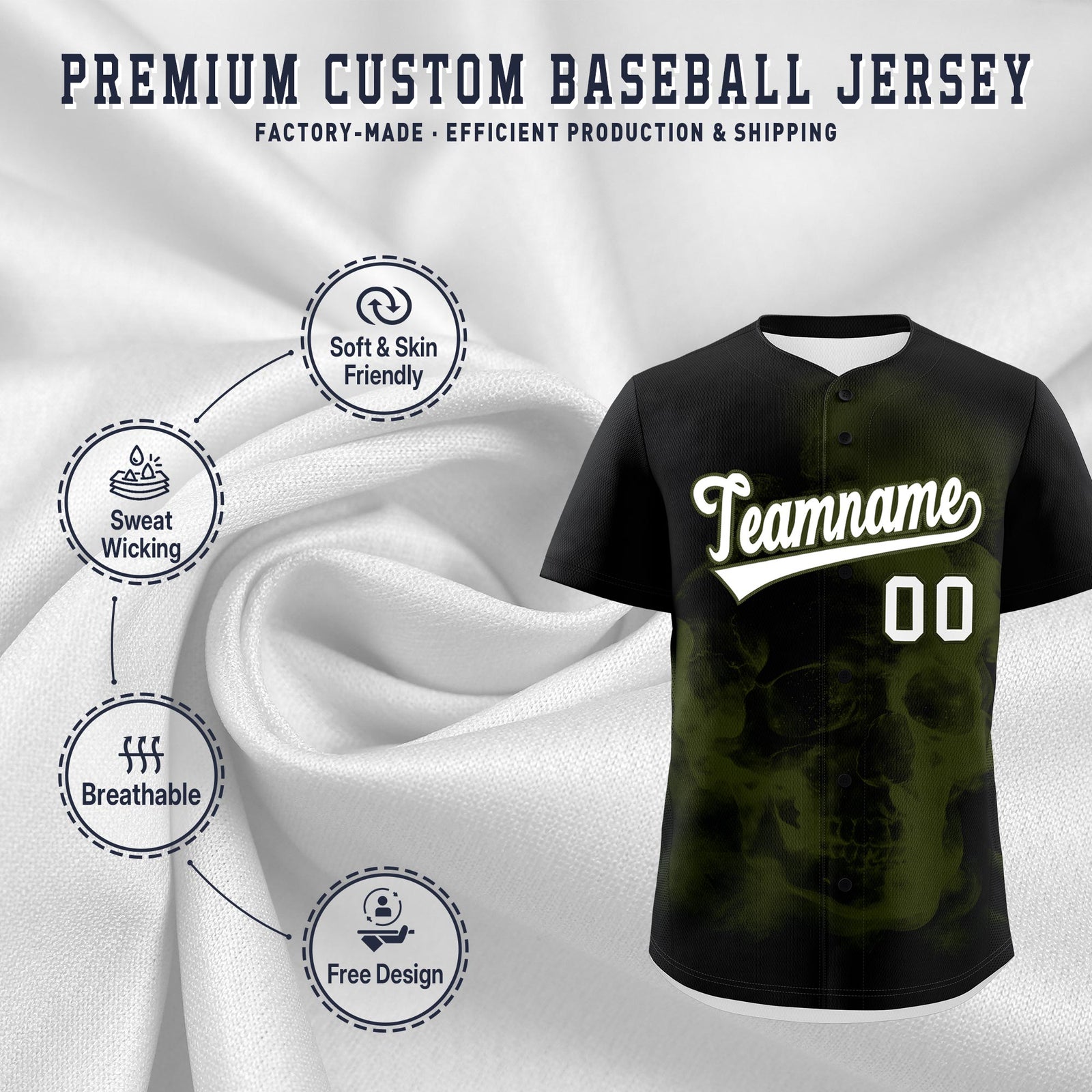 Custom Black Olive White skeleton Graffiti Pattern Lightweight Baseball Jersey| KXKSHOP