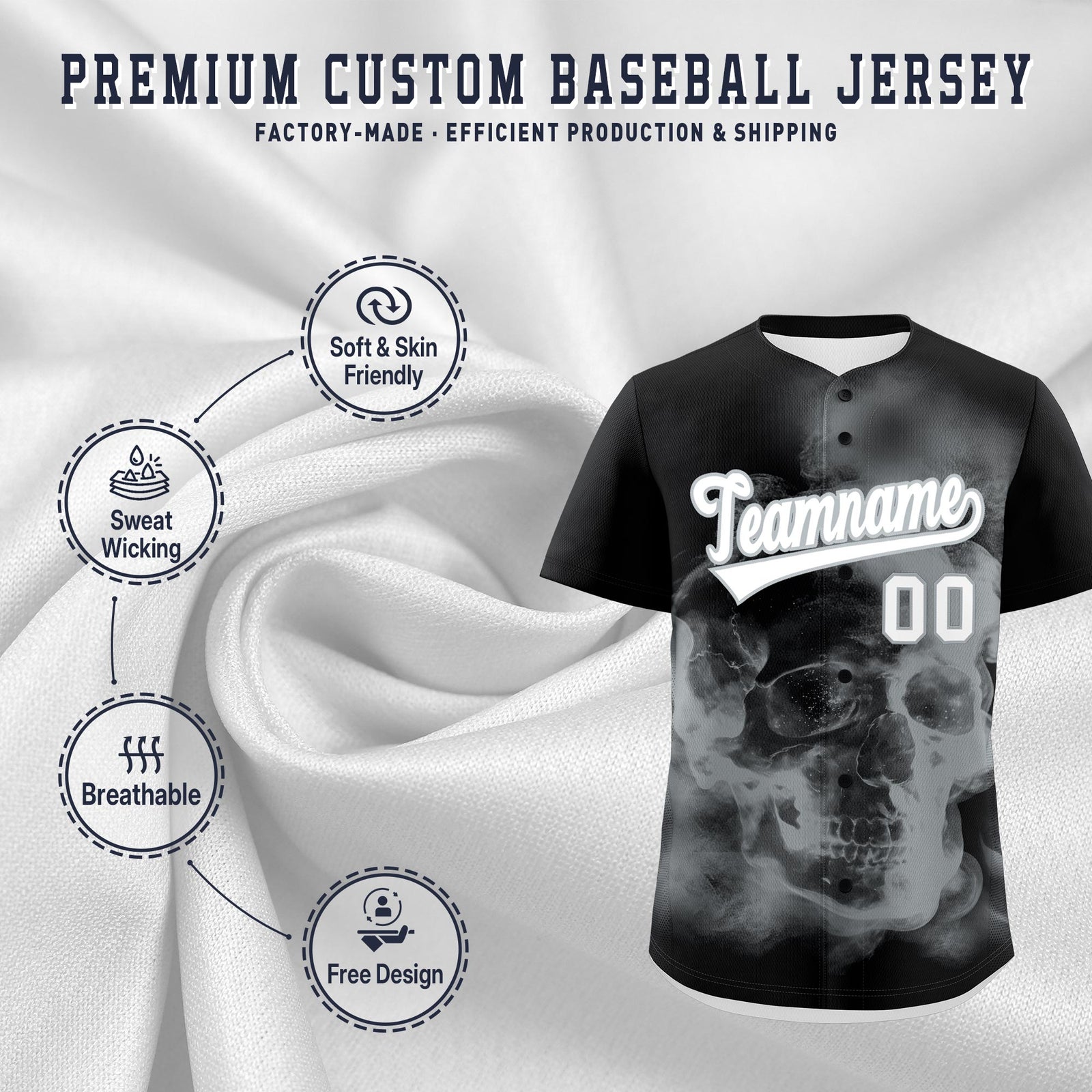 Custom Black Silver White skeleton Graffiti Pattern Lightweight Baseball Jersey| KXKSHOP