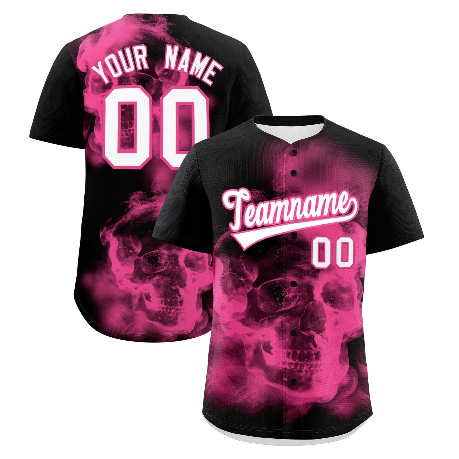 Custom Black Pink White skeleton Graffiti Pattern Quick Dry Baseball Jersey| KXKSHOP
