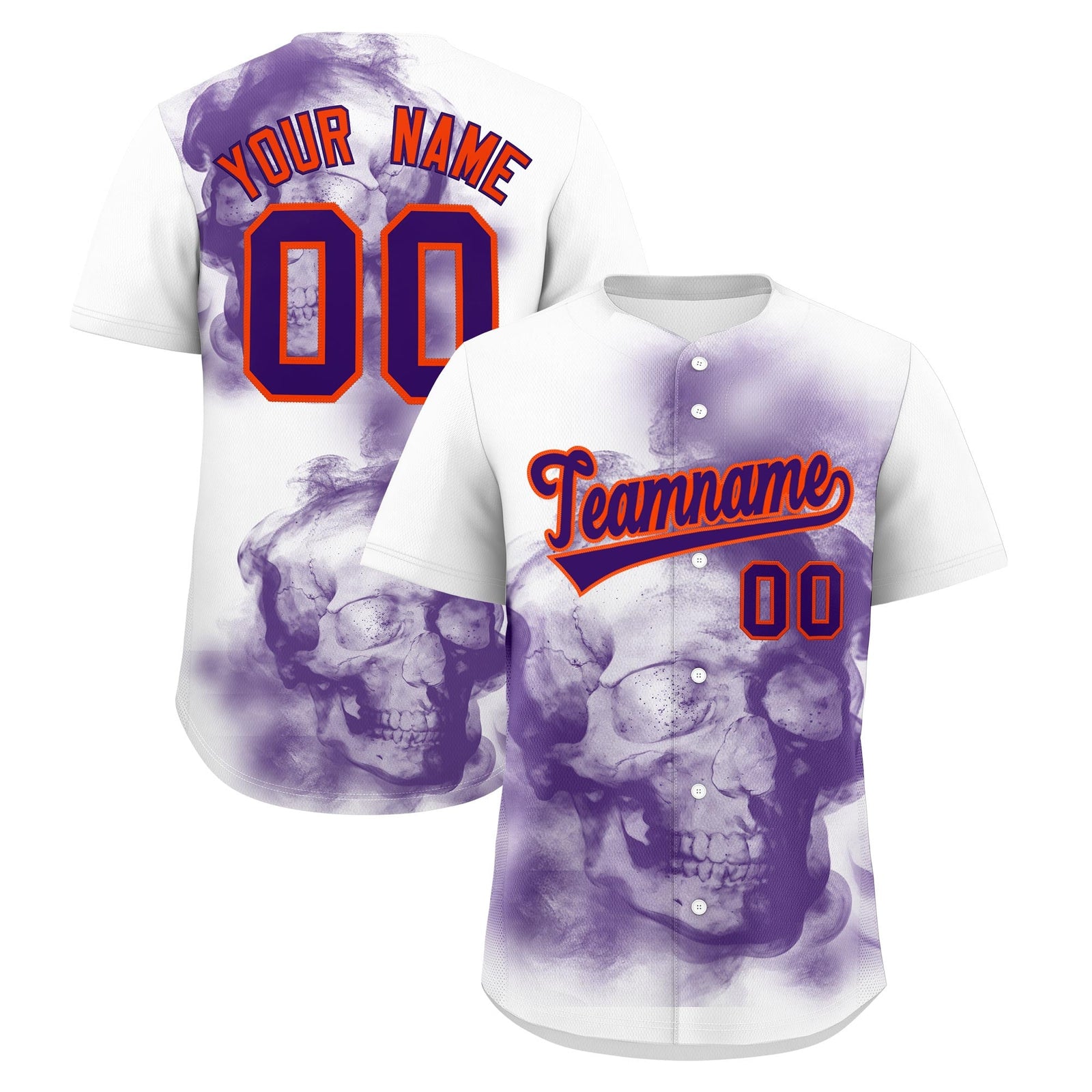 Custom White Purple Orange skeleton Graffiti Pattern Lightweight Baseball Jersey| KXKSHOP