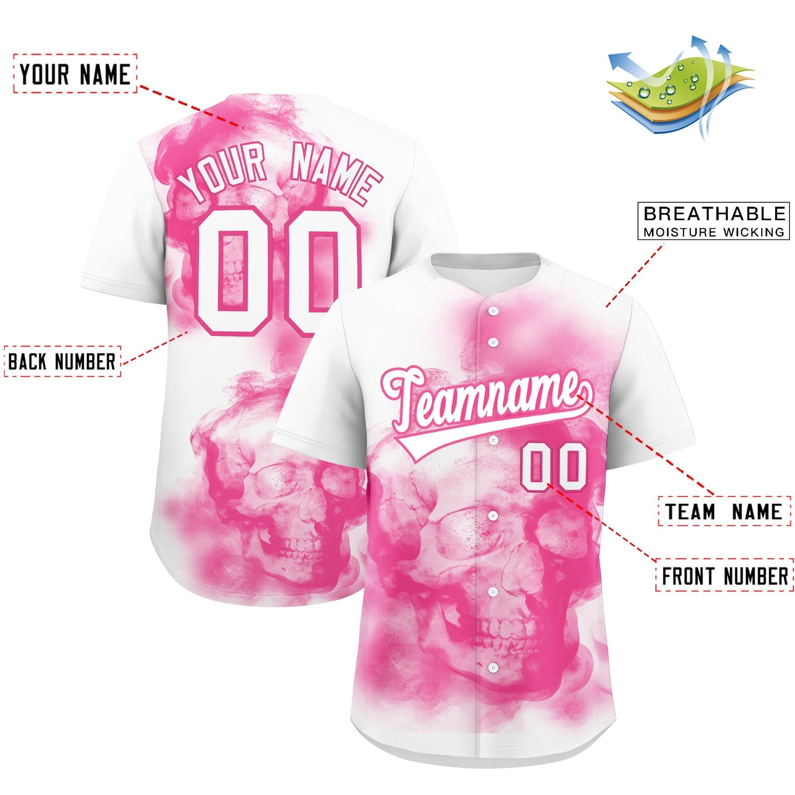 Custom White Pink skeleton Graffiti Pattern Lightweight Baseball Jersey| KXKSHOP