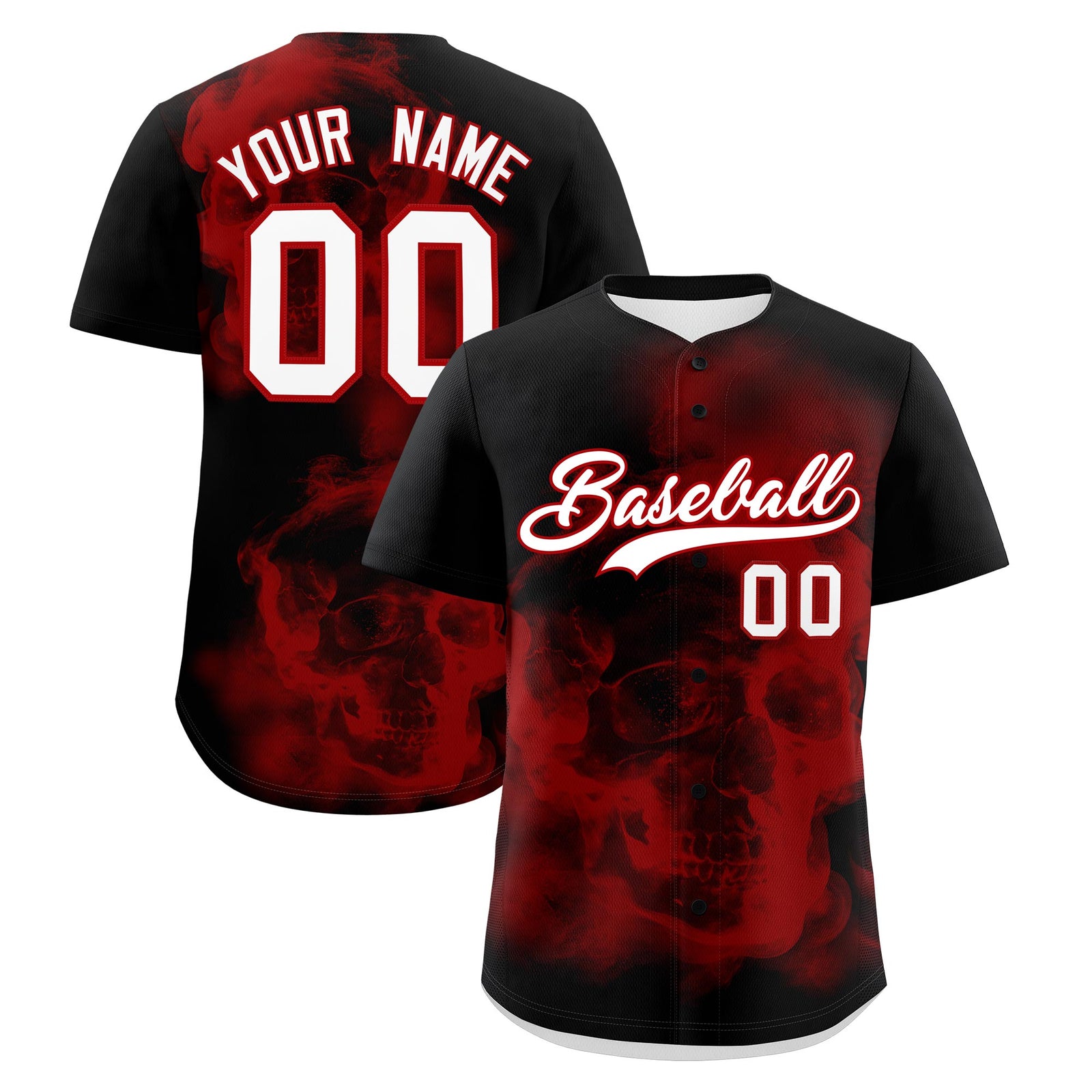 Custom Black Red White skeleton Graffiti Pattern Lightweight Baseball Jersey| KXKSHOP