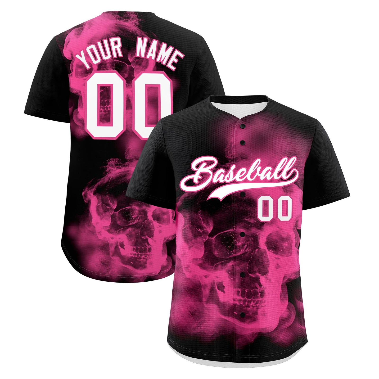 Custom Black Pink White skeleton Graffiti Pattern Quick Dry Baseball Jersey| KXKSHOP