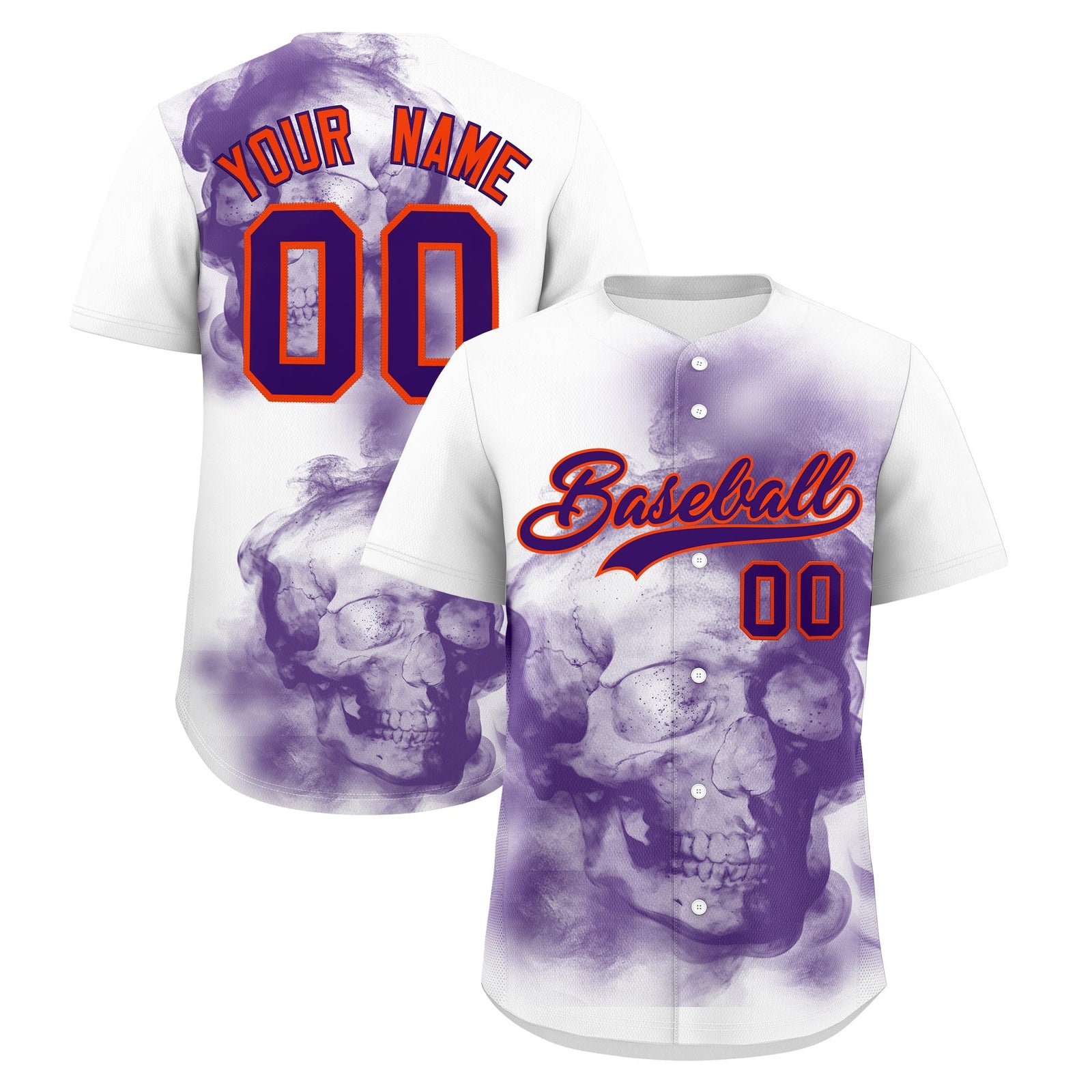 Custom White Purple Orange skeleton Graffiti Pattern Lightweight Baseball Jersey| KXKSHOP