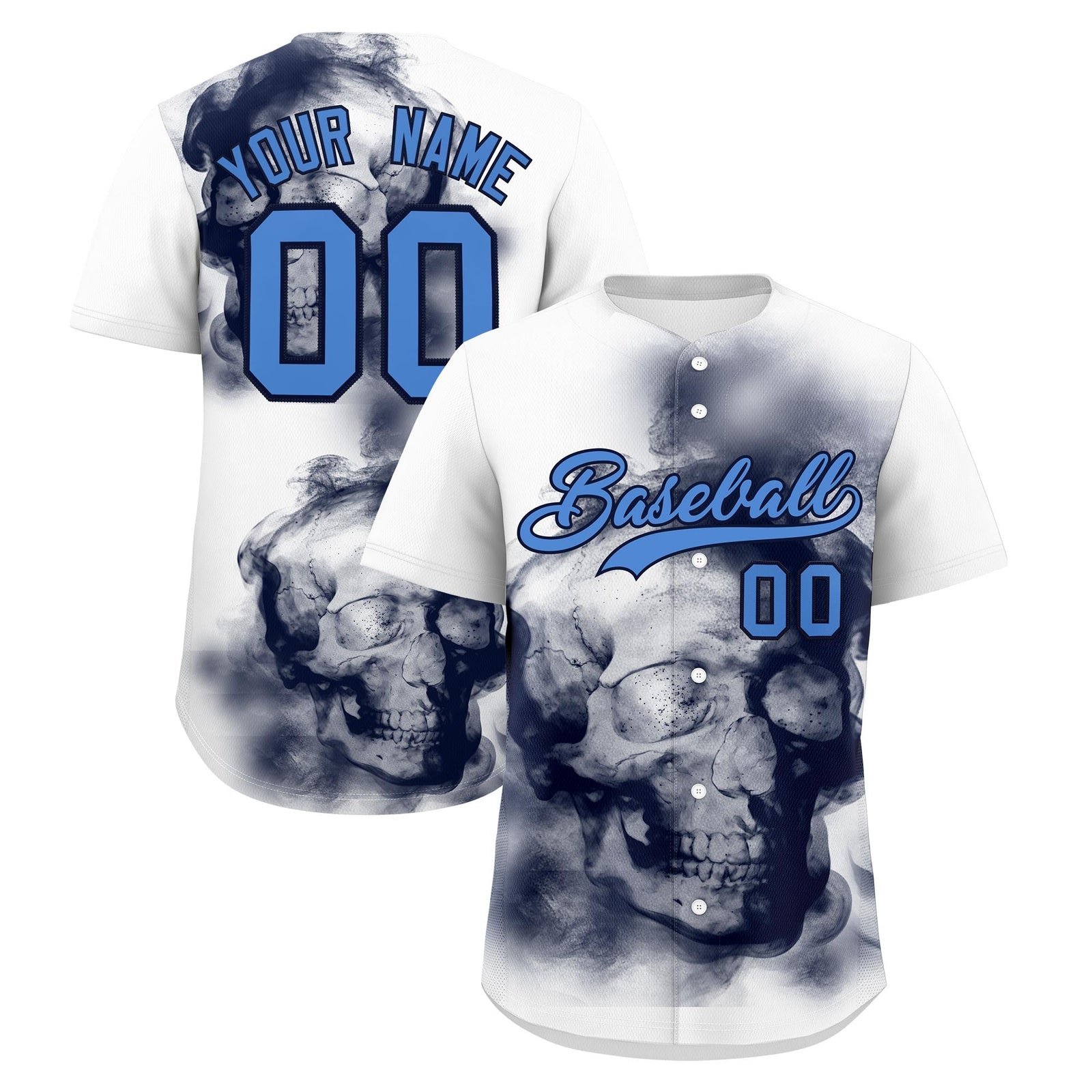 Custom White Navy Powder Blue skeleton Graffiti Pattern Lightweight Baseball Jersey| KXKSHOP