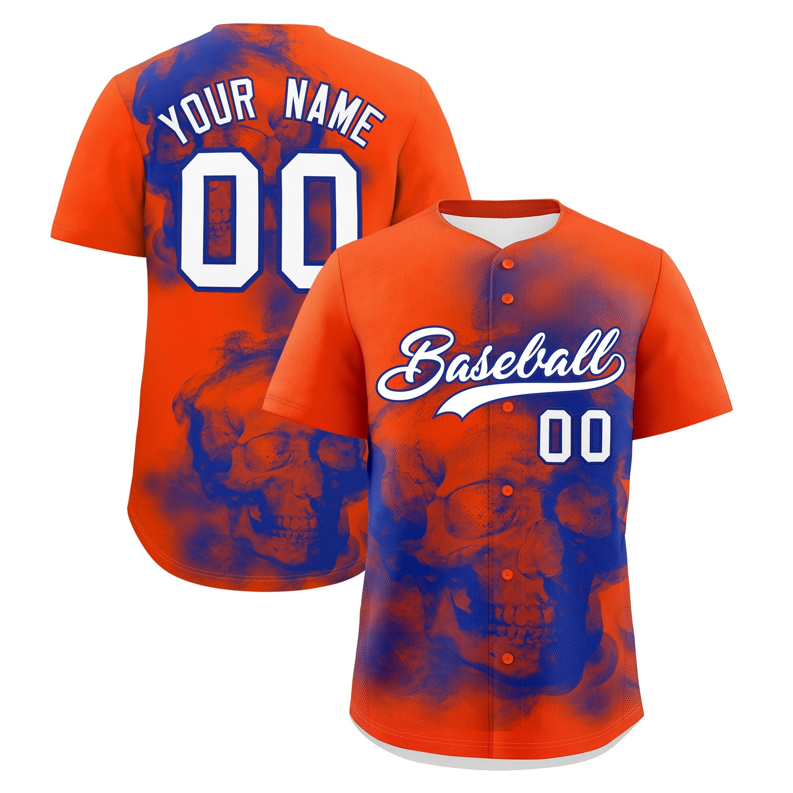 Custom Orange Royal Blue White skeleton Graffiti Pattern Lightweight Baseball Jersey| KXKSHOP