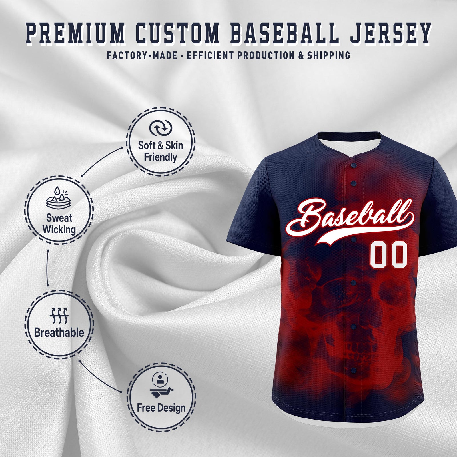 Custom Navy Red White skeleton Graffiti Pattern Lightweight Baseball Jersey| KXKSHOP