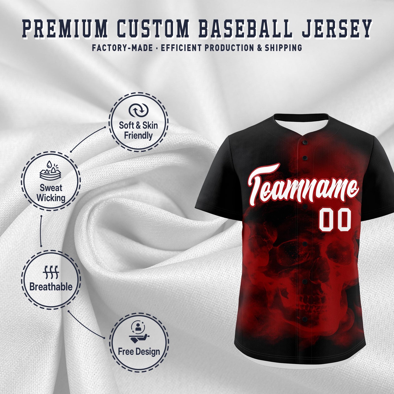 Custom Black Red White skeleton Graffiti Pattern Lightweight Baseball Jersey| KXKSHOP