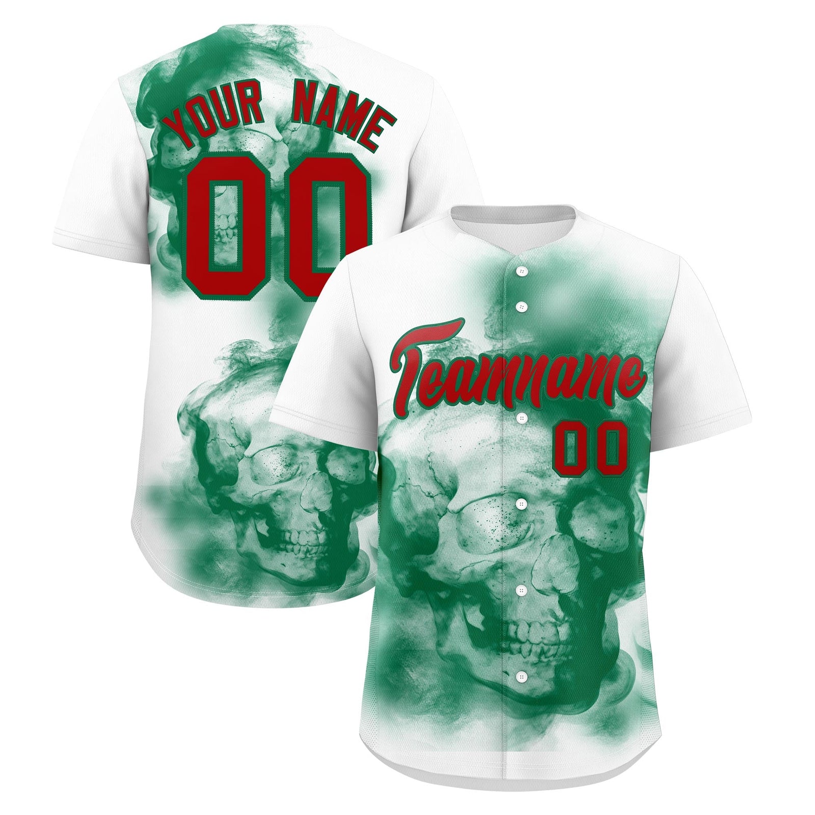 Custom White Kelly Green Red skeleton Graffiti Pattern Lightweight Baseball Jersey| KXKSHOP