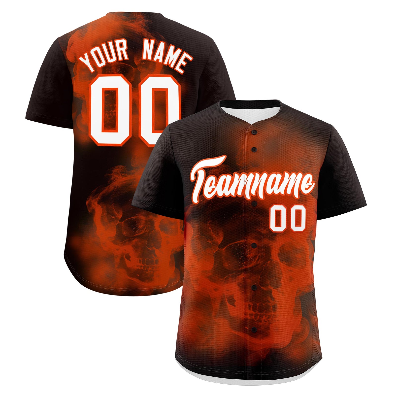 Custom Brown Orange White skeleton Graffiti Pattern Quick Dry Baseball Jersey| KXKSHOP