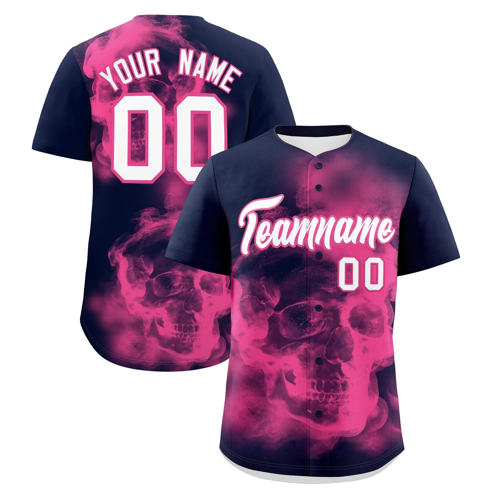 Custom Navy Pink White skeleton Graffiti Pattern Quick Dry Baseball Jersey| KXKSHOP