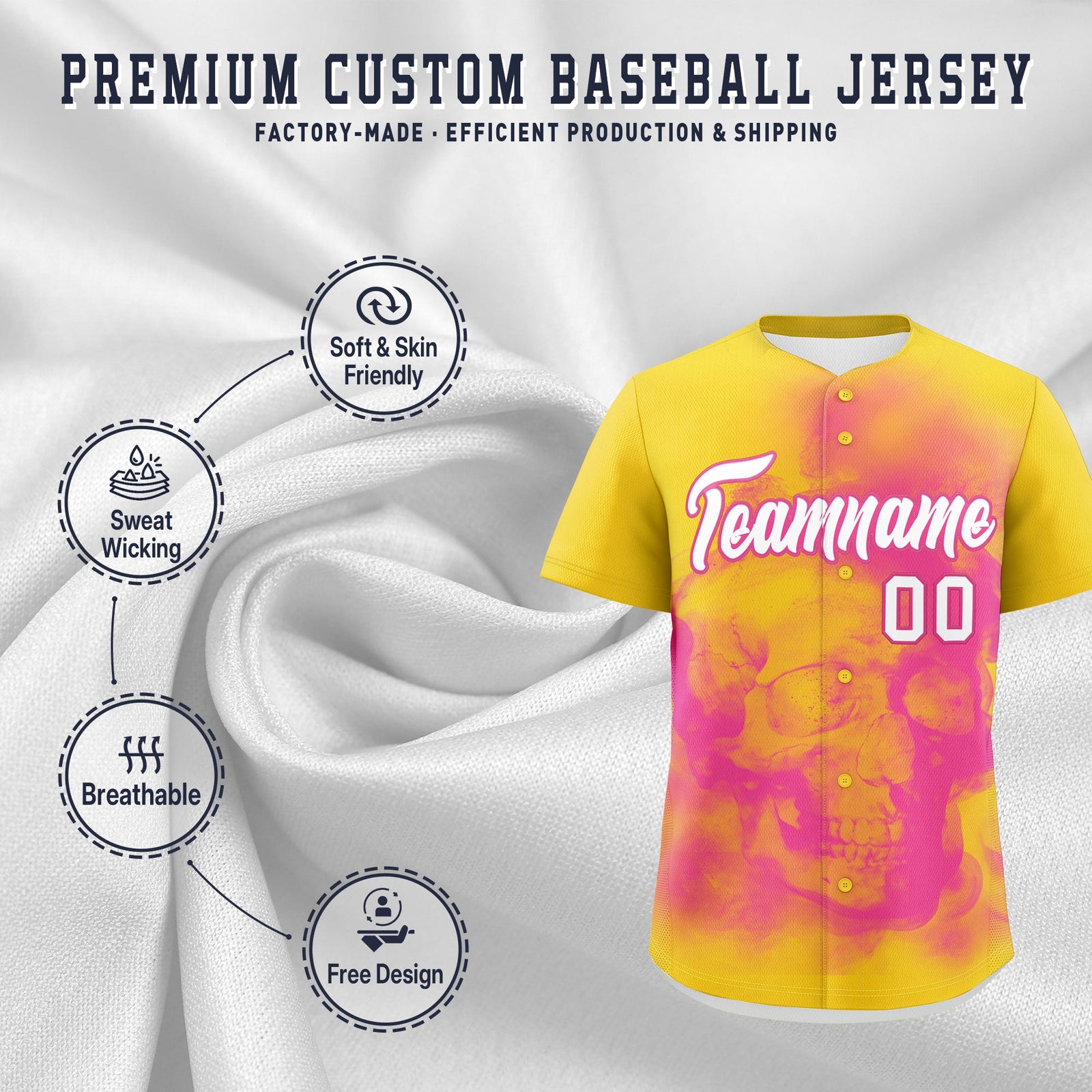 Custom Gold Pink White skeleton Graffiti Pattern Lightweight Baseball Jersey| KXKSHOP