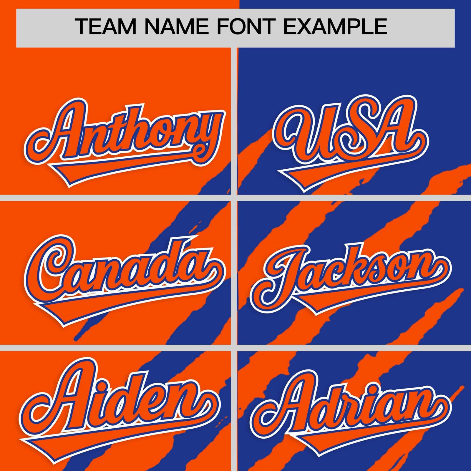 Custom Orange Royal Blue Split Tiger Claw Scratch Pattern Baseball Jersey