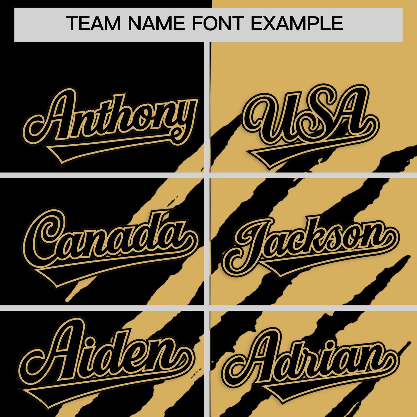 Custom Black Old Gold Split Tiger Claw Scratch Pattern Baseball Jersey