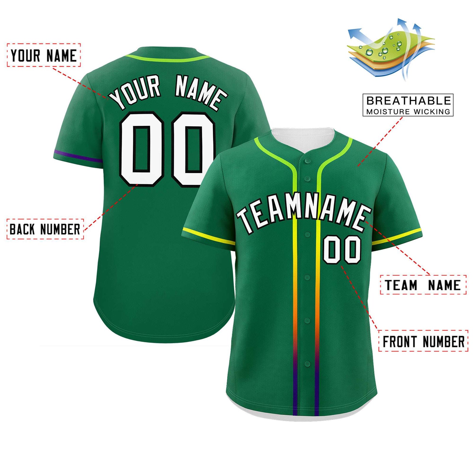 Custom Kelly Green White Personalized Gradient Ribbed Design Authentic Baseball Jersey