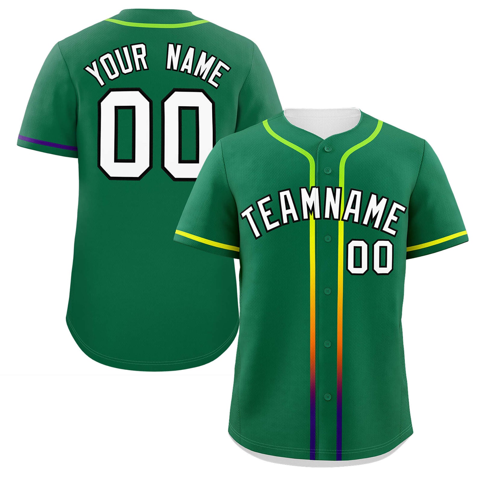 Custom Kelly Green White Personalized Gradient Ribbed Design Authentic Baseball Jersey