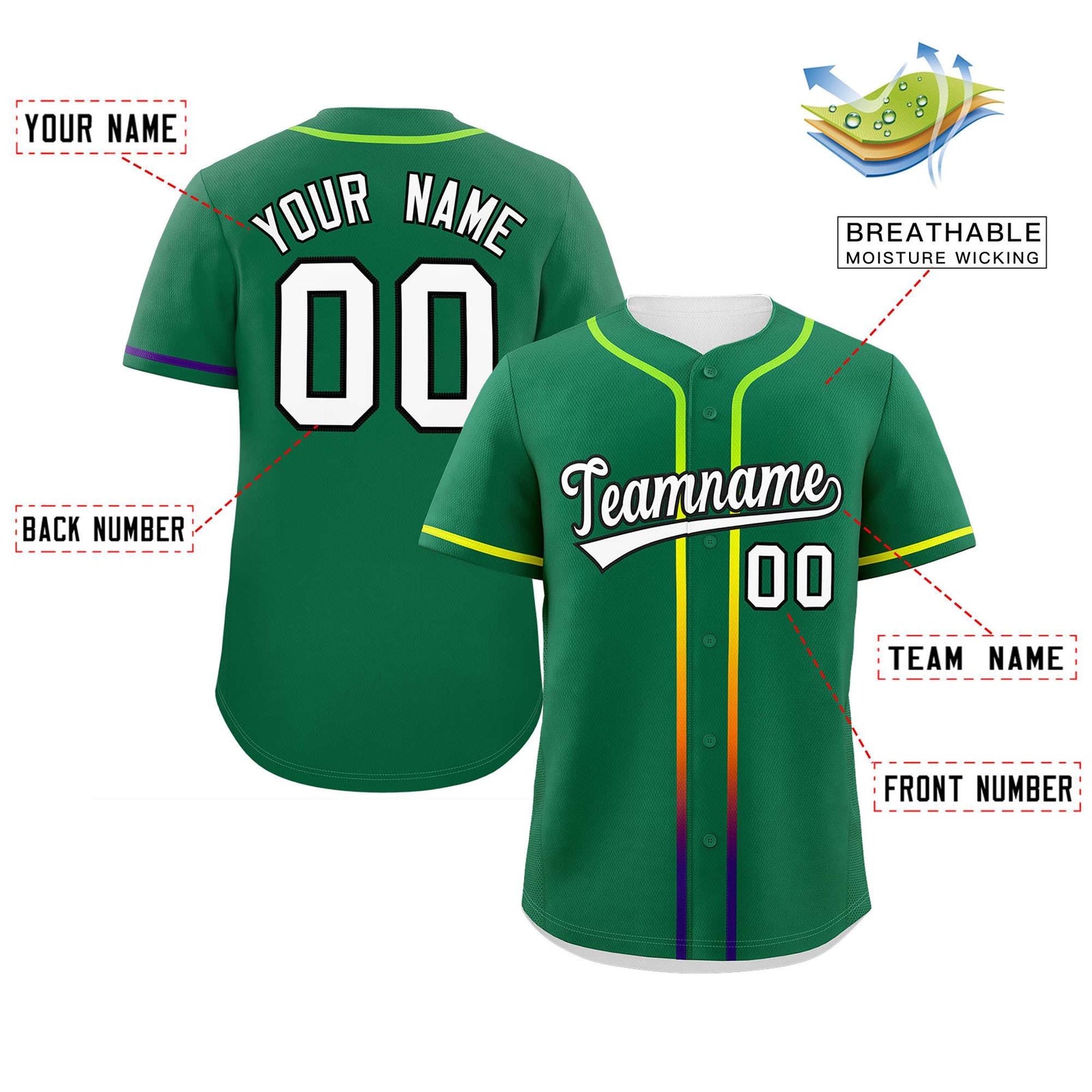 Custom Kelly Green White Personalized Gradient Ribbed Design Authentic Baseball Jersey