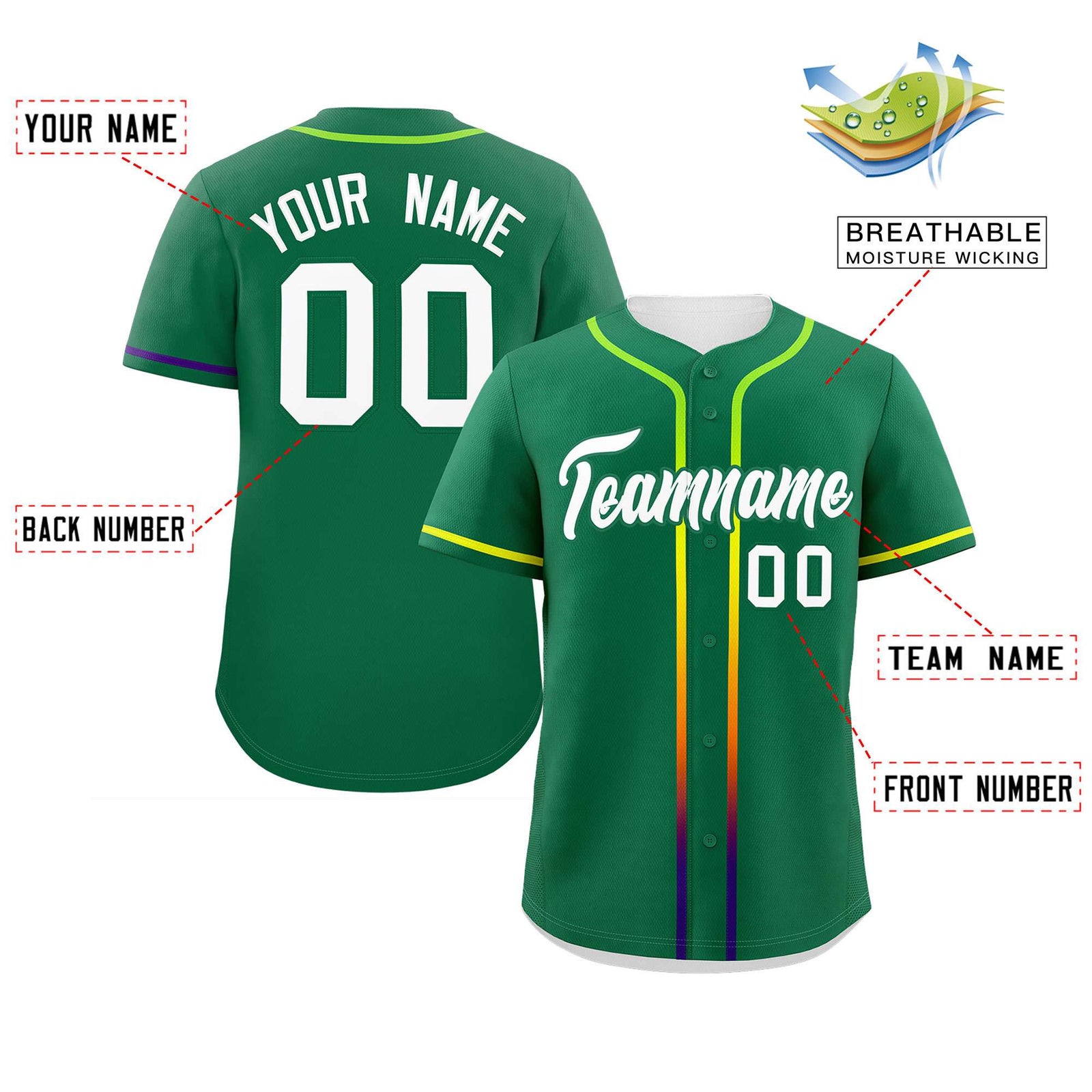Custom Kelly Green White Personalized Gradient Ribbed Design Authentic Baseball Jersey