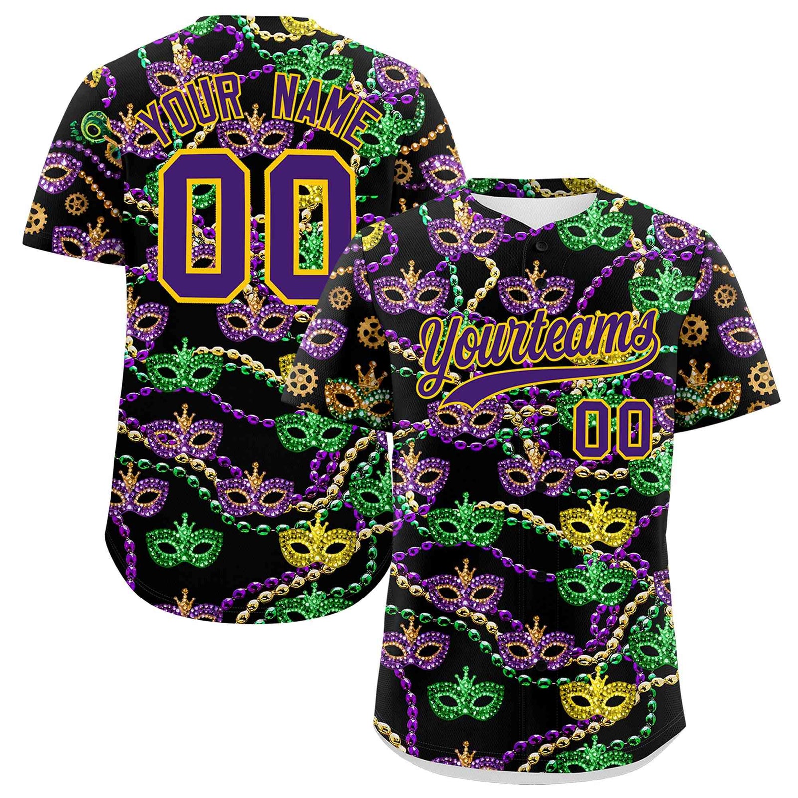 Custom Black Purple Personalization Mardi Gras Authentic Baseball Jersey| KXKSHOP