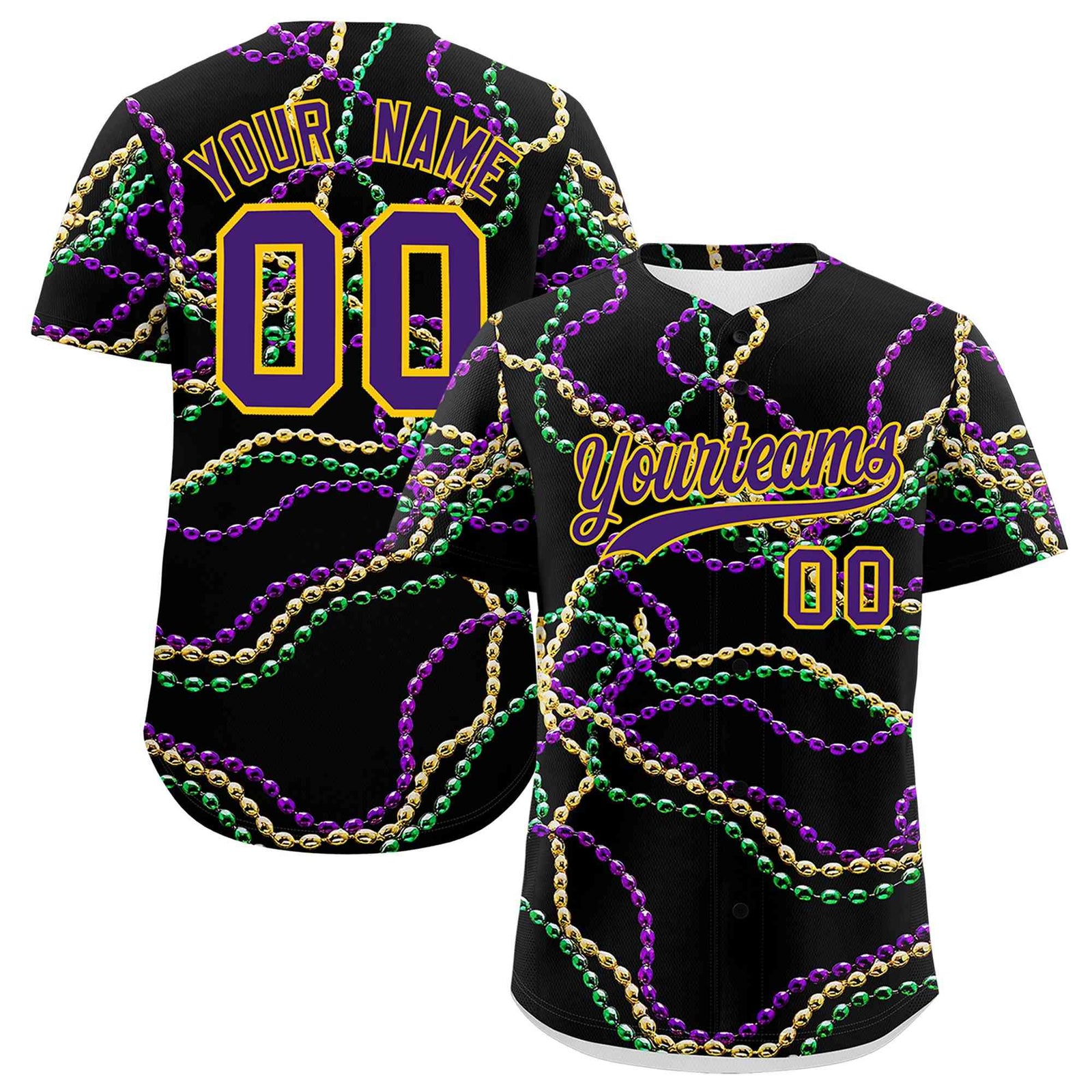 Custom Black Purple Personalization Graffiti Mardi Gras Authentic Baseball Jersey| KXKSHOP