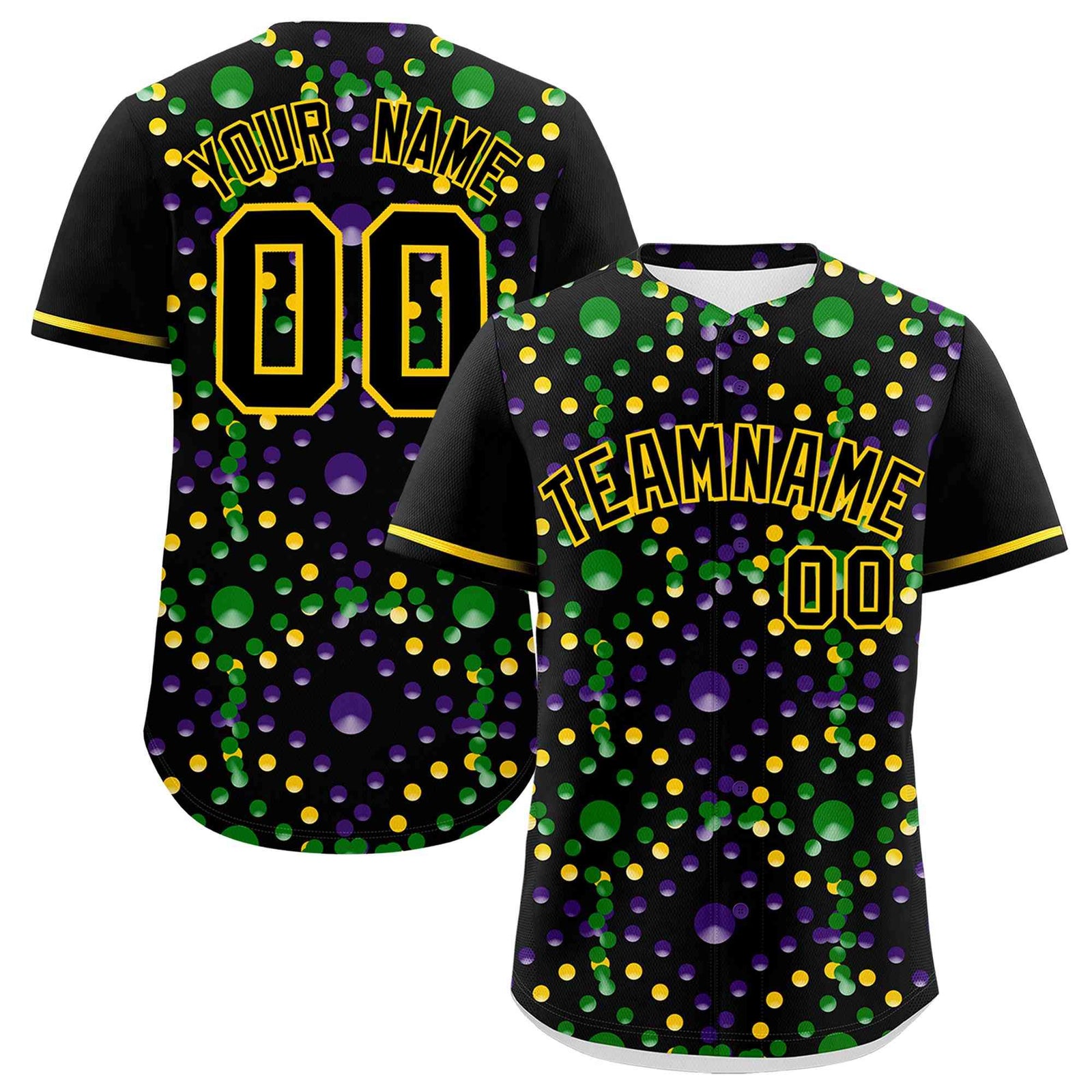 Custom Black Gold Graffiti Personalization Mardi Gras Authentic Baseball Jersey| KXKSHOP