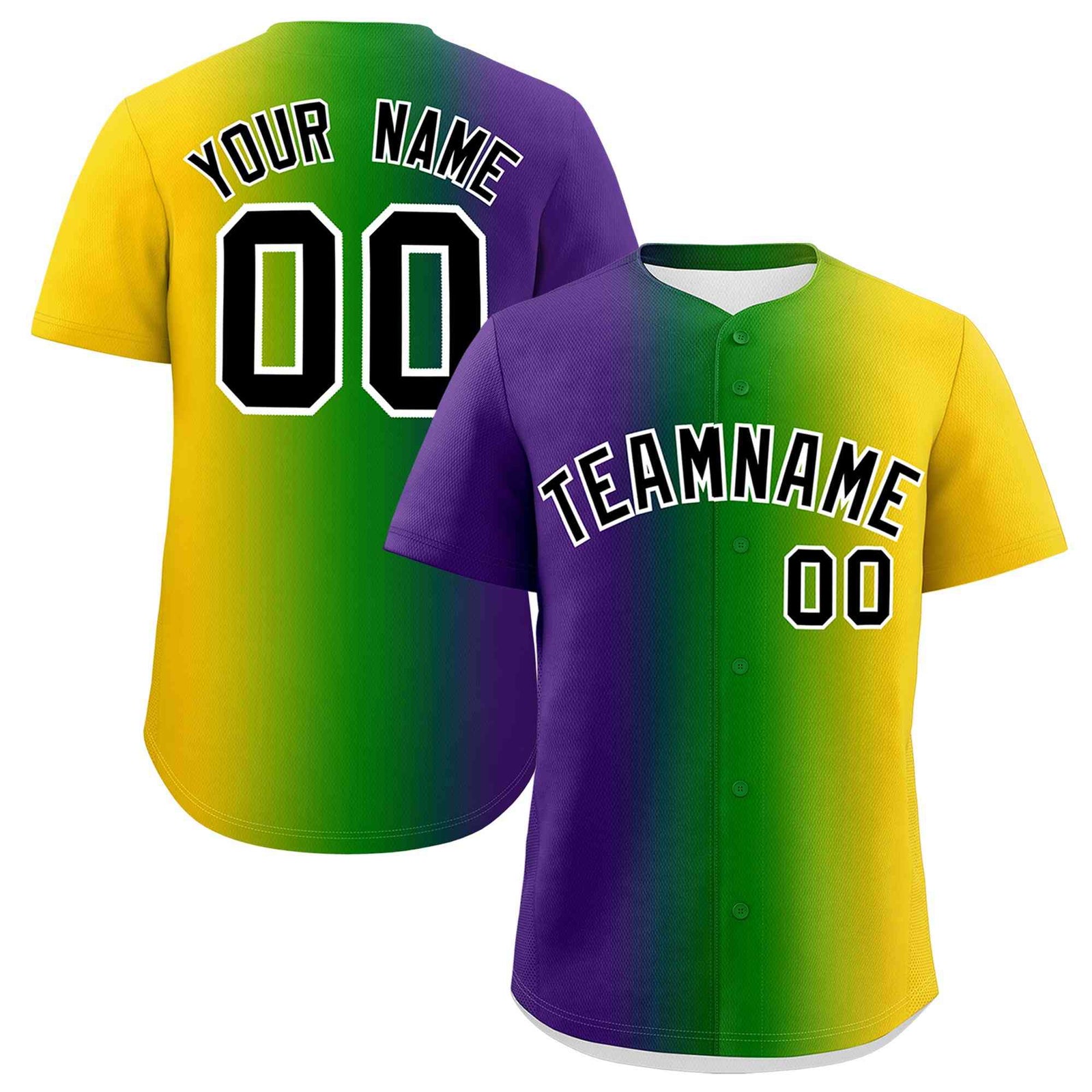 Custom Purple Gold Personalization Mardi Gras Authentic Baseball Jersey| KXKSHOP