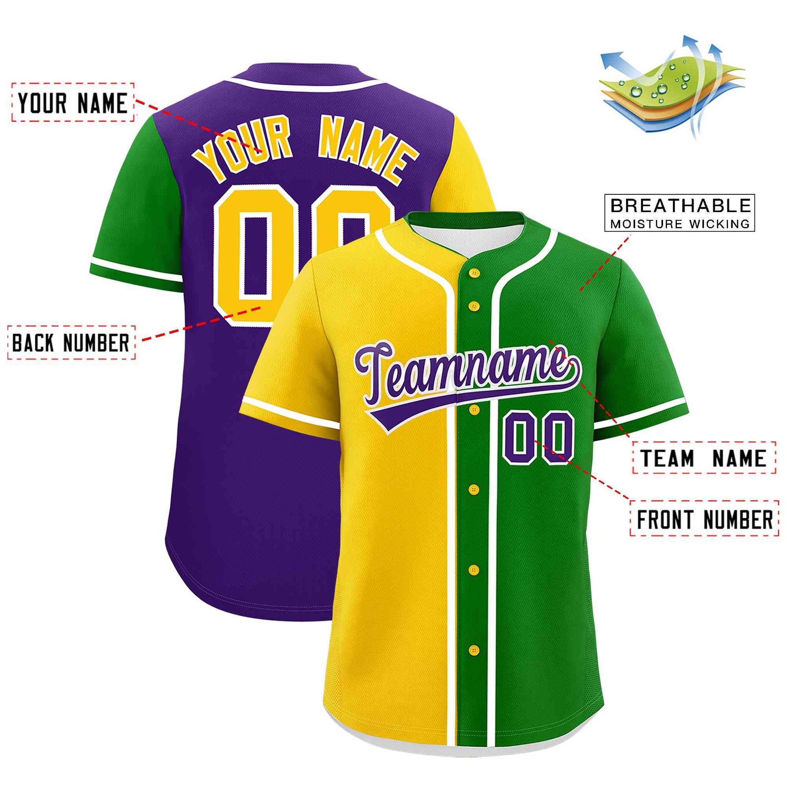 Custom Gold Kelly Green Personalization Mardi Gras Authentic Baseball Jersey| KXKSHOP