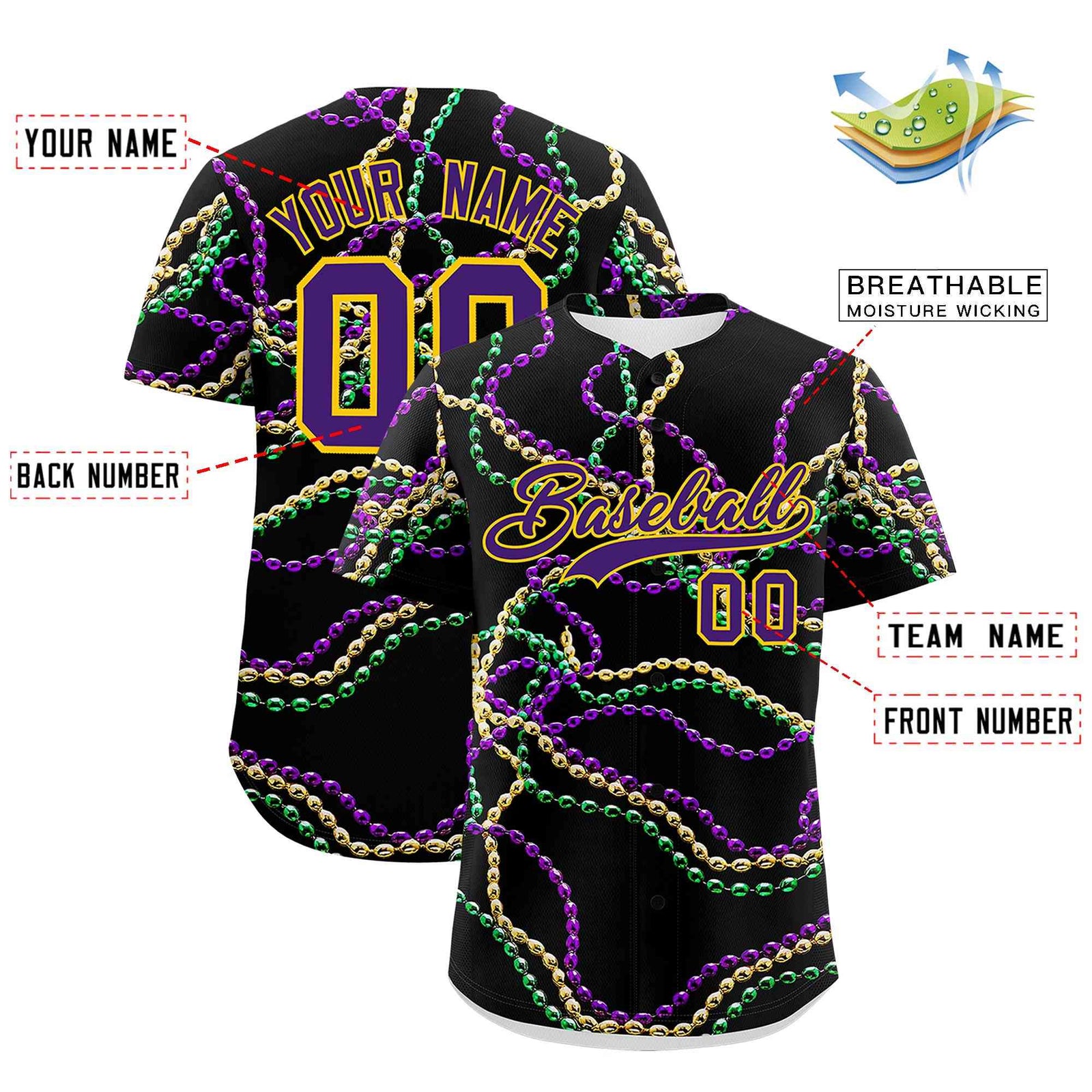 Custom Black Purple Personalization Graffiti Mardi Gras Authentic Baseball Jersey| KXKSHOP