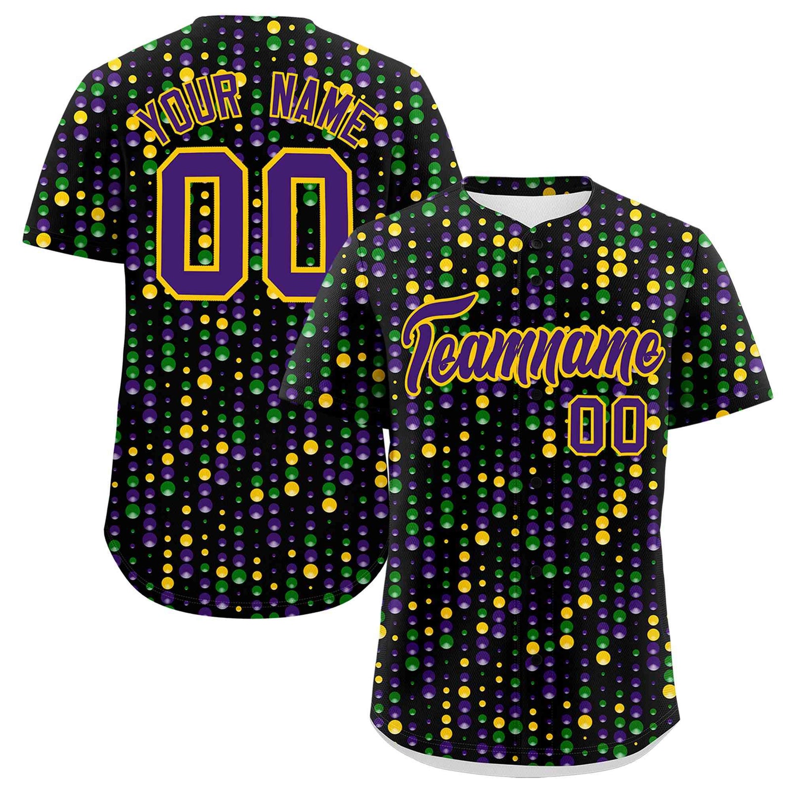 Custom Black Purple Gold Personalization Mardi Gras Authentic Baseball Jersey| KXKSHOP