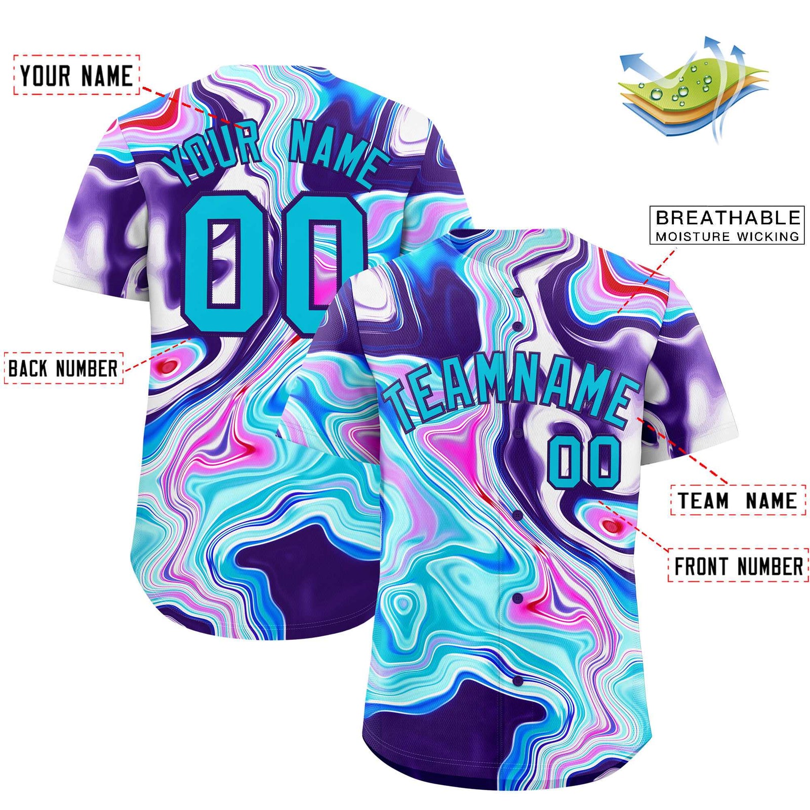 Custom Multi Color Split Fashion Fluid Pattern Authentic Baseball Jersey