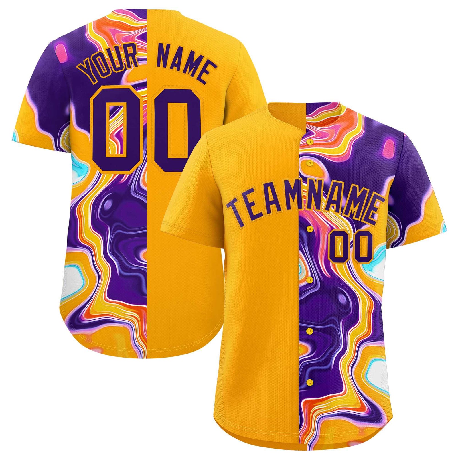 Custom Yellow Split Fashion Fluid Pattern Authentic Baseball Jersey