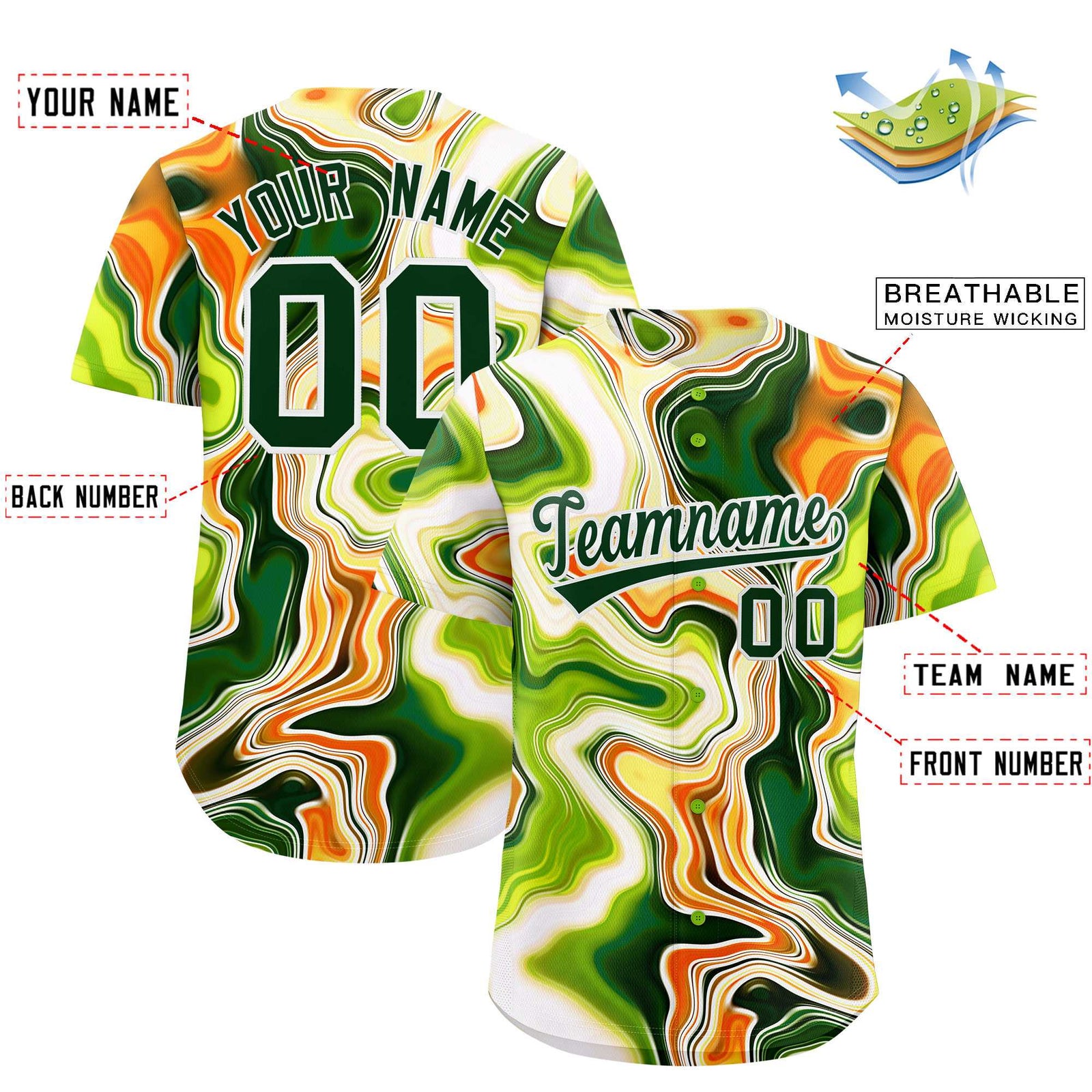 Custom Multi Color Split Fashion Fluid Pattern Authentic Baseball Jersey