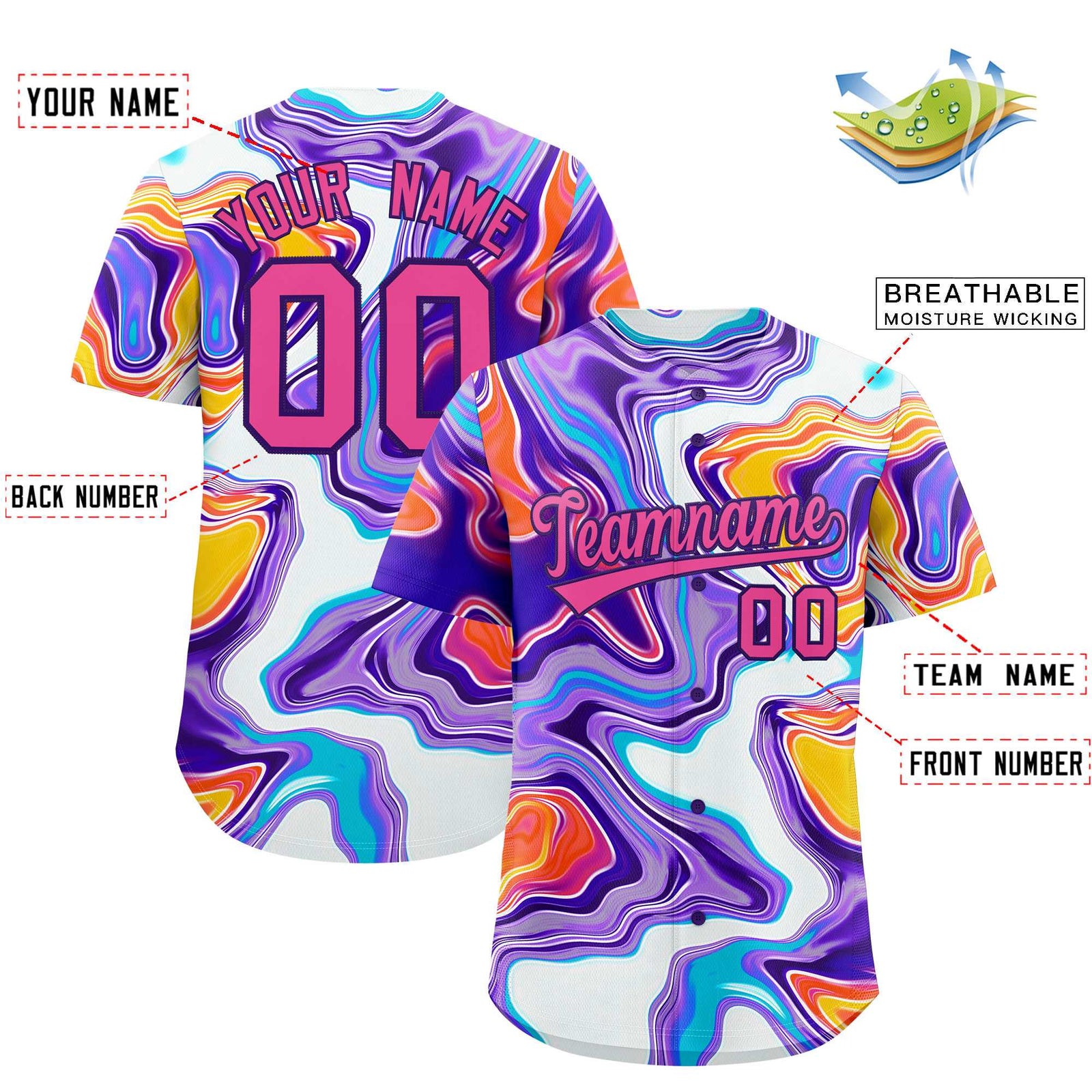 Custom Multi Color Split Fashion Fluid Pattern Authentic Baseball Jersey