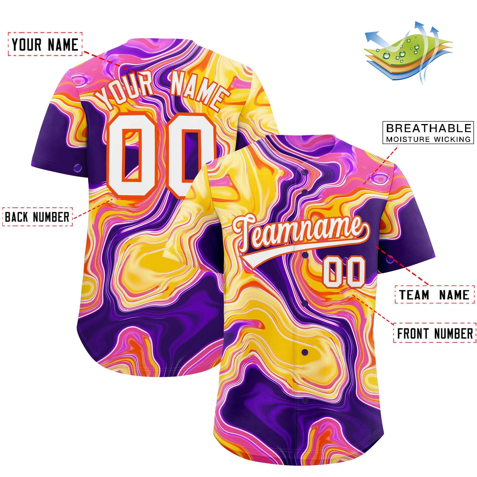 Custom Multi Color Split Fashion Fluid Pattern Authentic Baseball Jersey