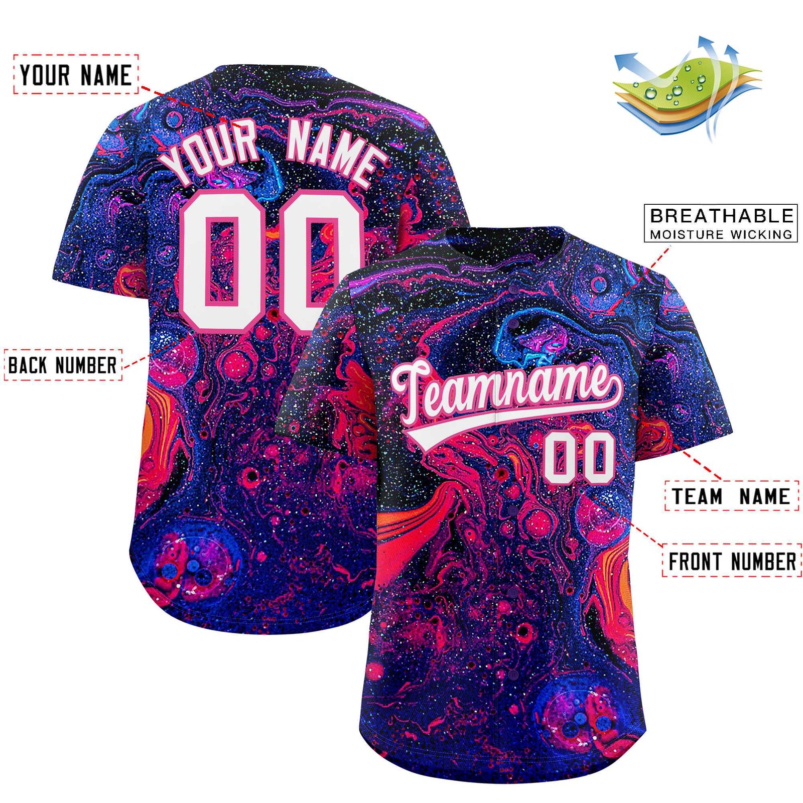Custom Multi Color Split Fashion Fluid Pattern Authentic Baseball Jersey