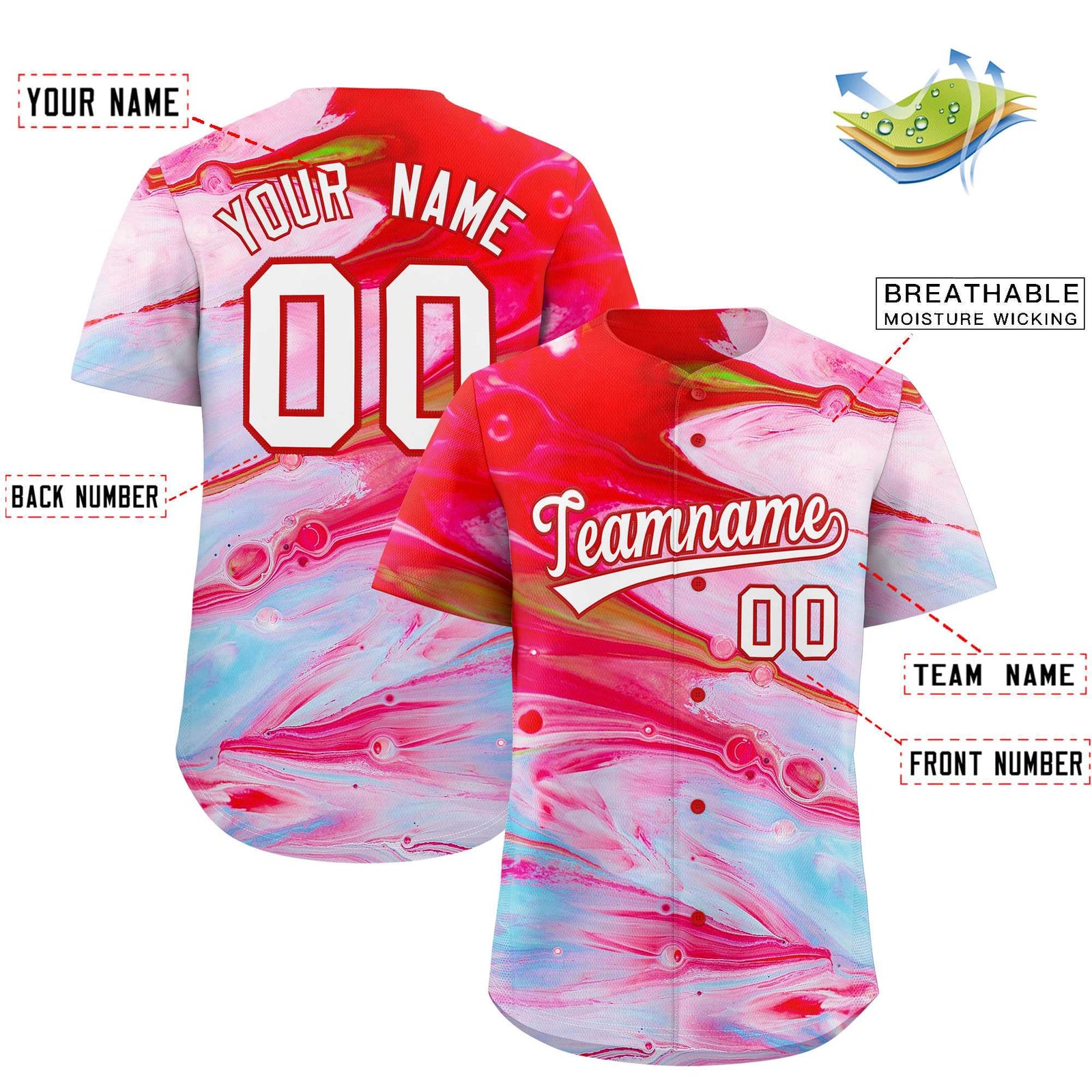 Custom Multi Color Split Fashion Fluid Pattern Authentic Baseball Jersey