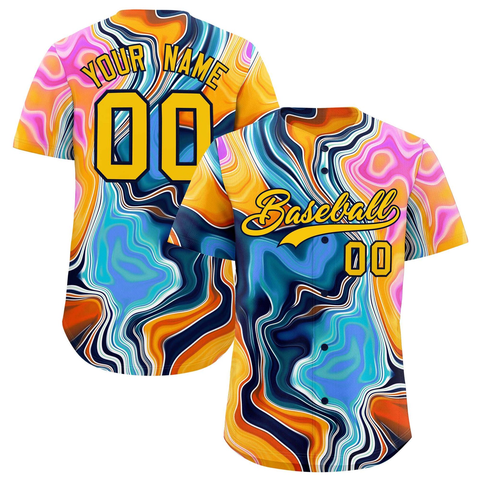 Custom Multi Color Split Fashion Fluid Pattern Authentic Baseball Jersey